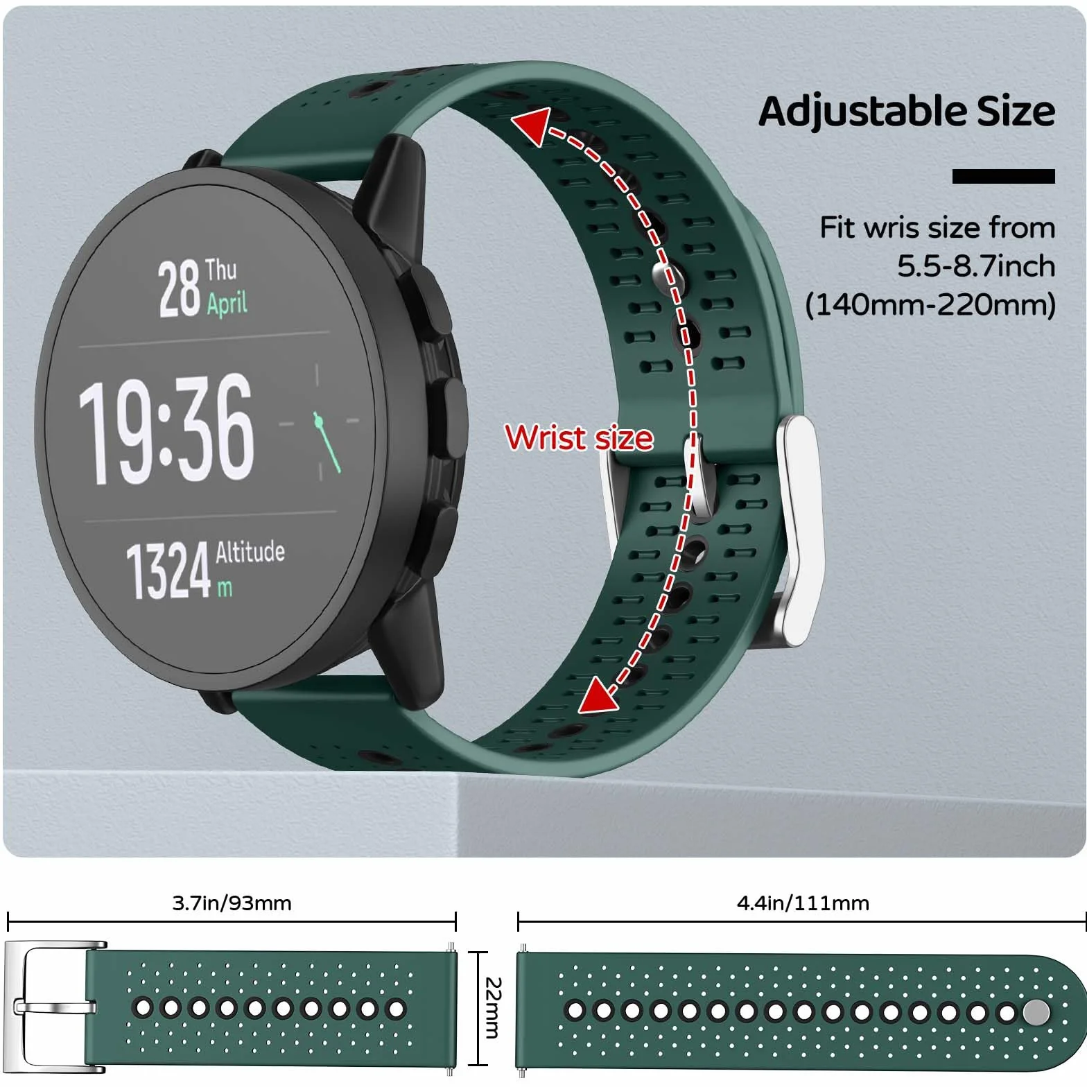 Pasek do zegarka Suunto 9 Peak/9 Peak Pro/5 Peak/Race/Vertical, 22 mm silikonowy pasek zastępczy QuickFit do Garmin Venu 3, Venu 2, Vivoactive 4, Forerunner 265, Forerunner 255