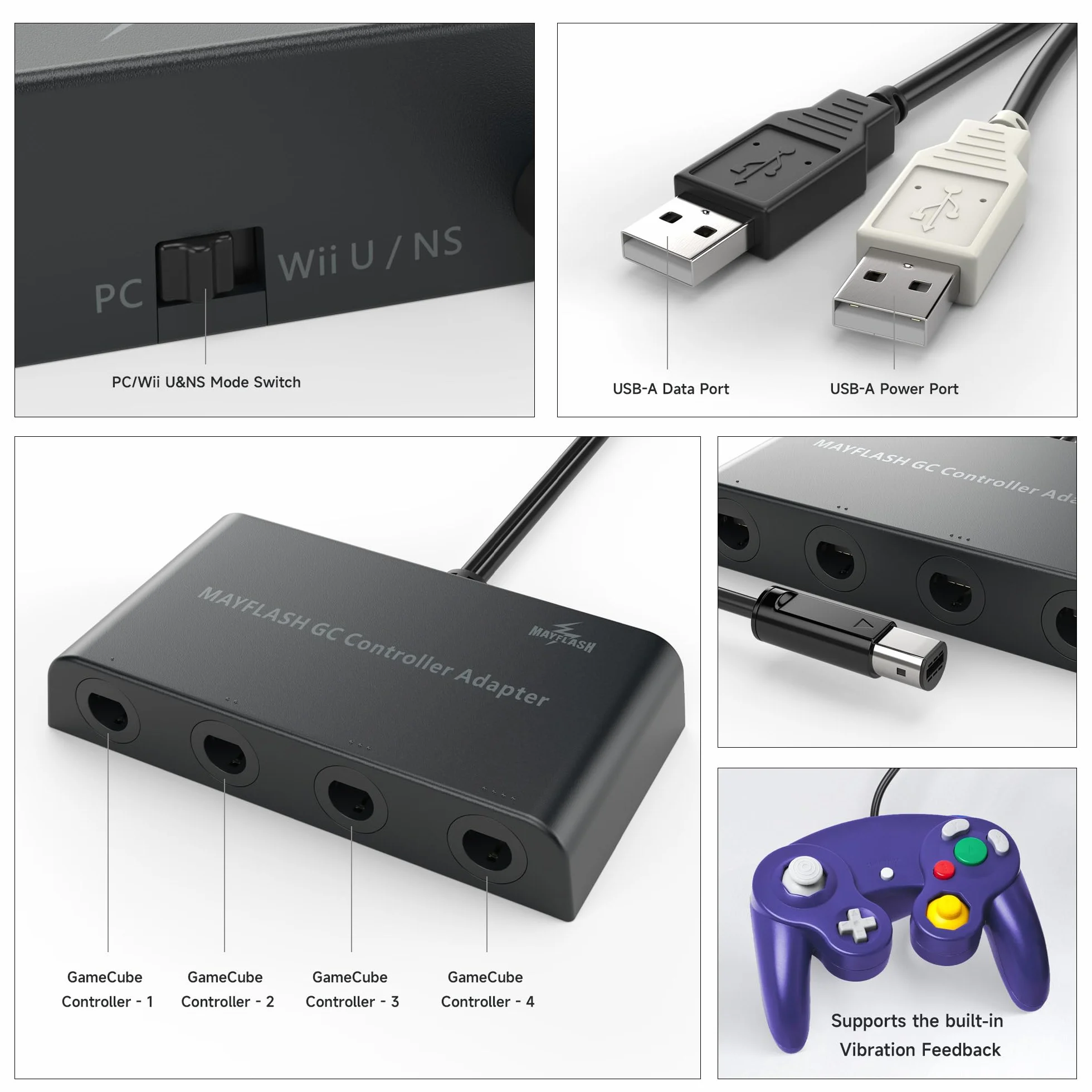 Gamecube adapter kontrolera do Nintendo Wii U i PC USB z 4 gniazdami