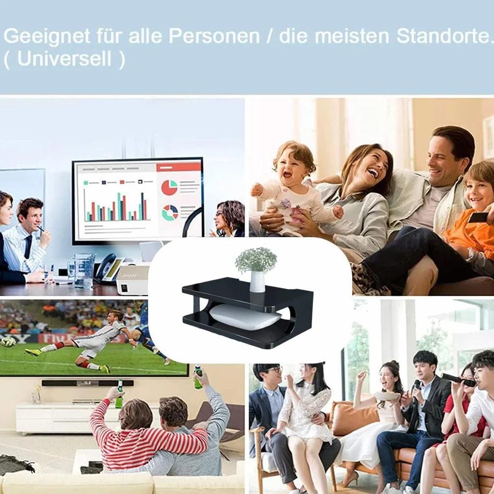 Półka naścienna pod telewizor, konsola telewizyjna z miejscem na router, DVD, czarna