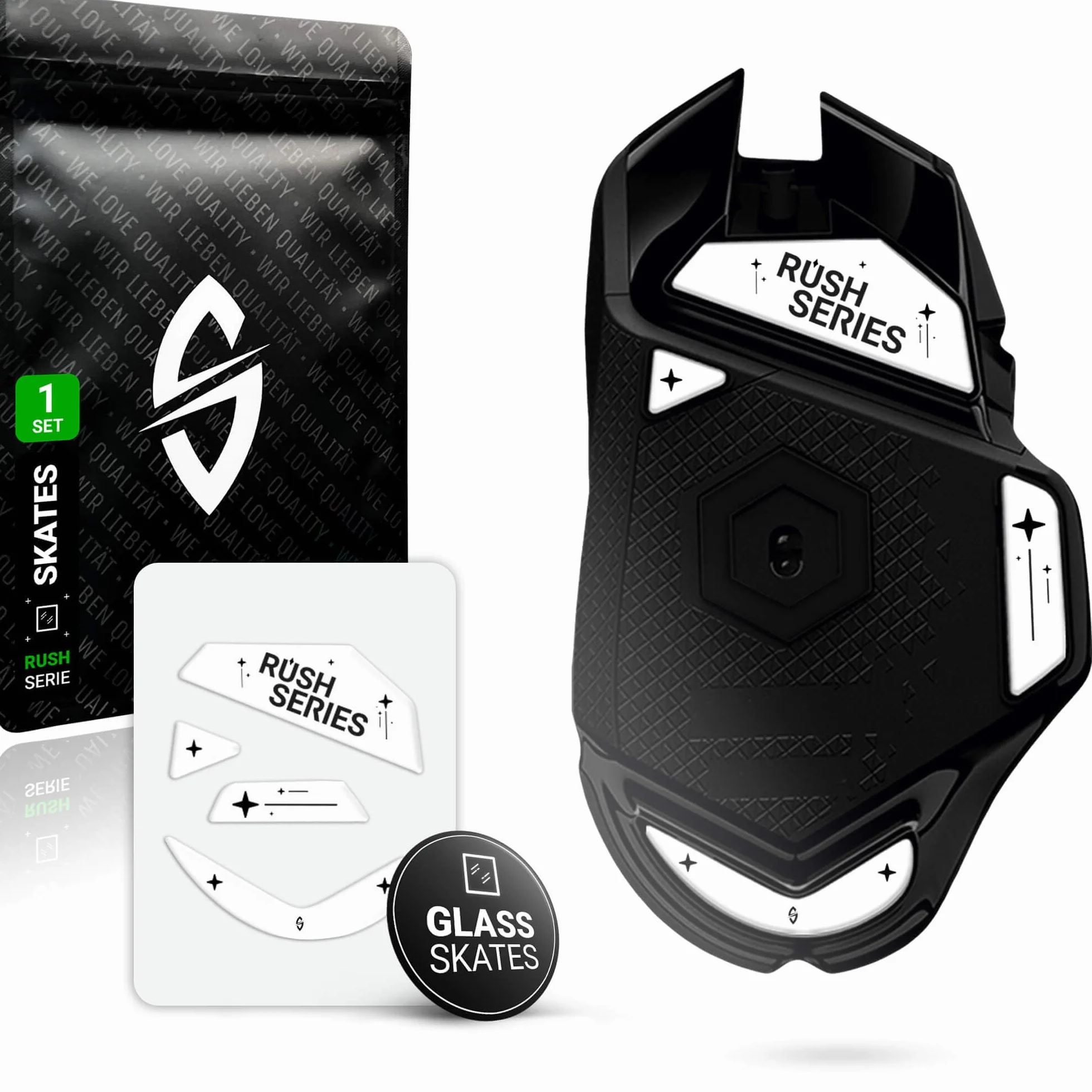 SensoryBoost Rush Glas Glides zestaw kompatybilny z Logitech G502 (wersja kablowa) – ultra szybki i delikatny, polerowany, zaokrąglony, wytrzymały – zapasowe nóżki pod mysz, łyżworolki (nie do