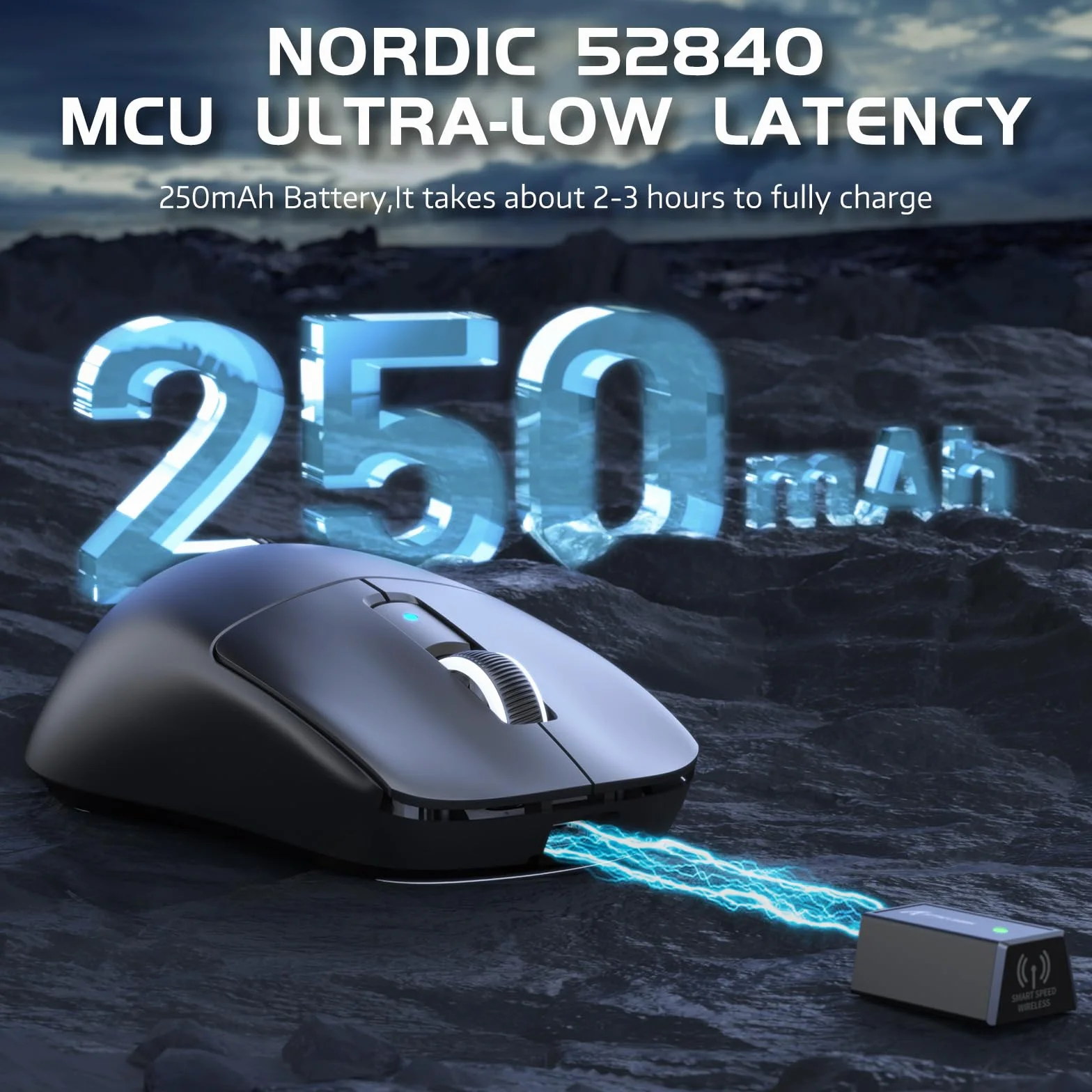 ATTACK SHARK R6 Bezprzewodowa mysz do gier 8KHz, SUPERLIGHT 42g, Nordic 52840 MCU, czujnik do gier PixArt PAW3950MAX, BT/2.4G /Przewodowy, 6 regulowanych DPI do 42000, akumulator 250mAh(czarny)
