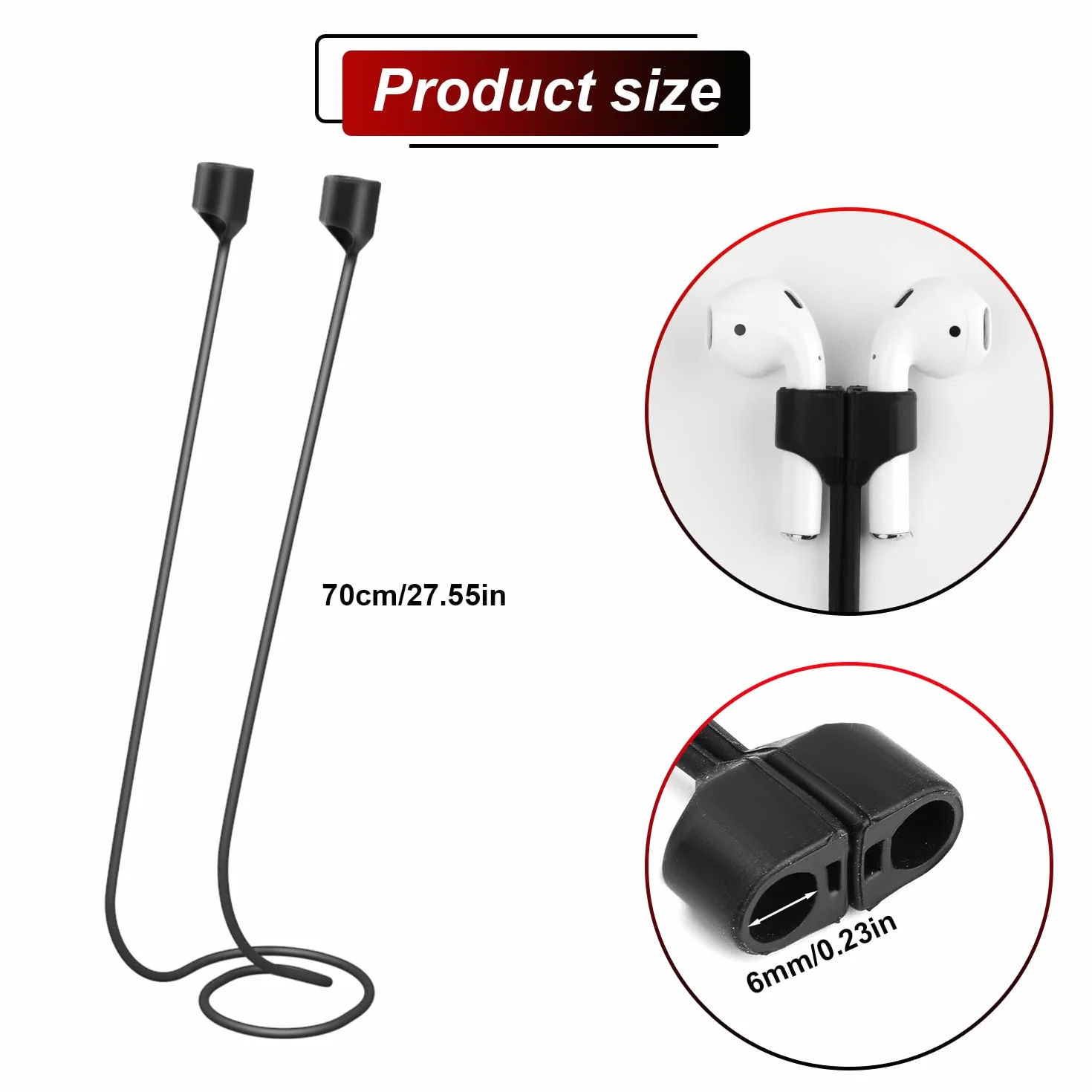 3szt Magnetyczne Wkladki Douszne Pasek Magnetyczny, Sportowe Pasek na Smycz Douszny Miekki Silikon Paski Zapobiegajace Zgubieniu Kompatybilne z AirPods Pro/3/2/1 (Czarny, Bialy, Rózowy)