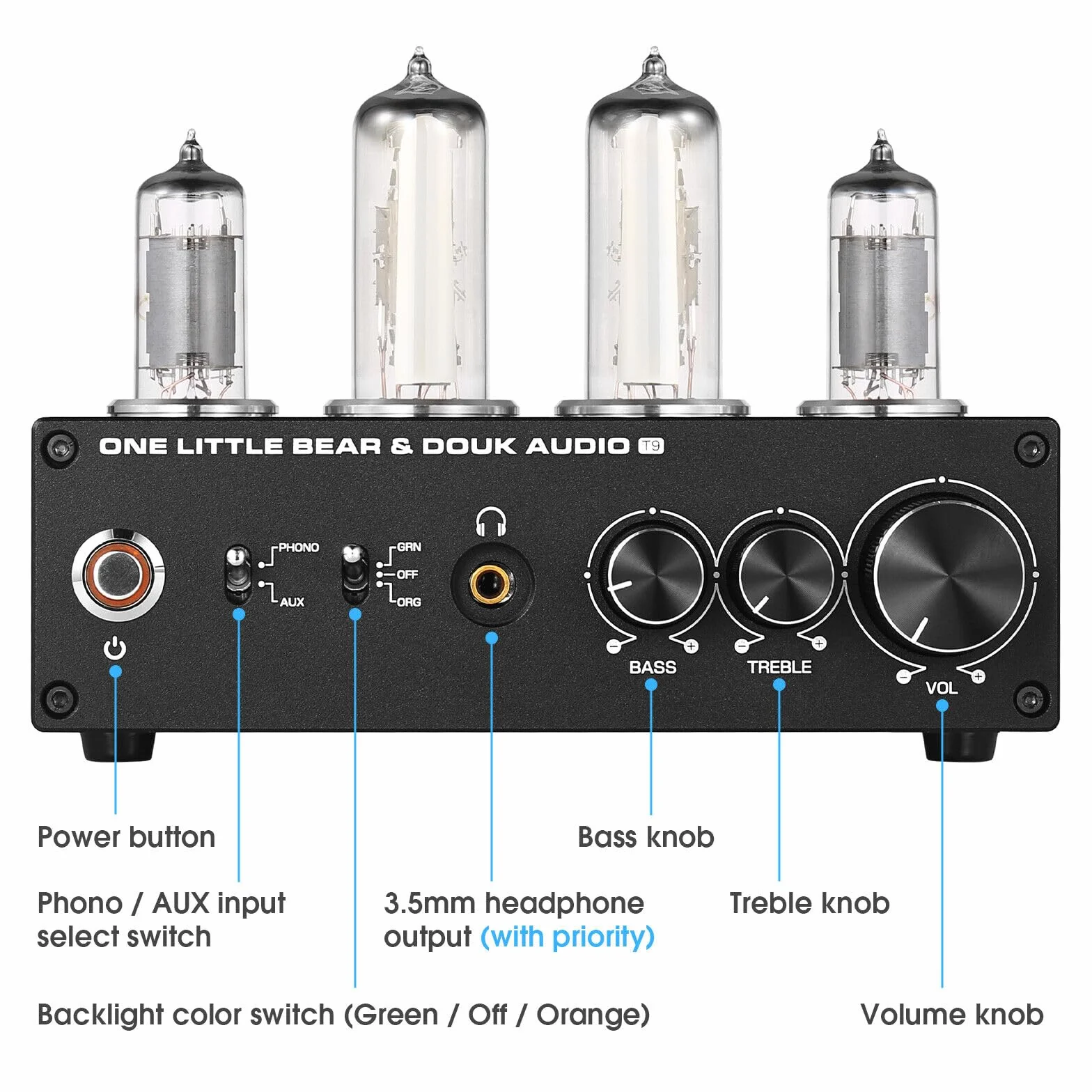Nobsound HiFi 6E2 przedwzmacniacz rurowy Phono Preamp do MM/MC Turntablebles Headphone Amp