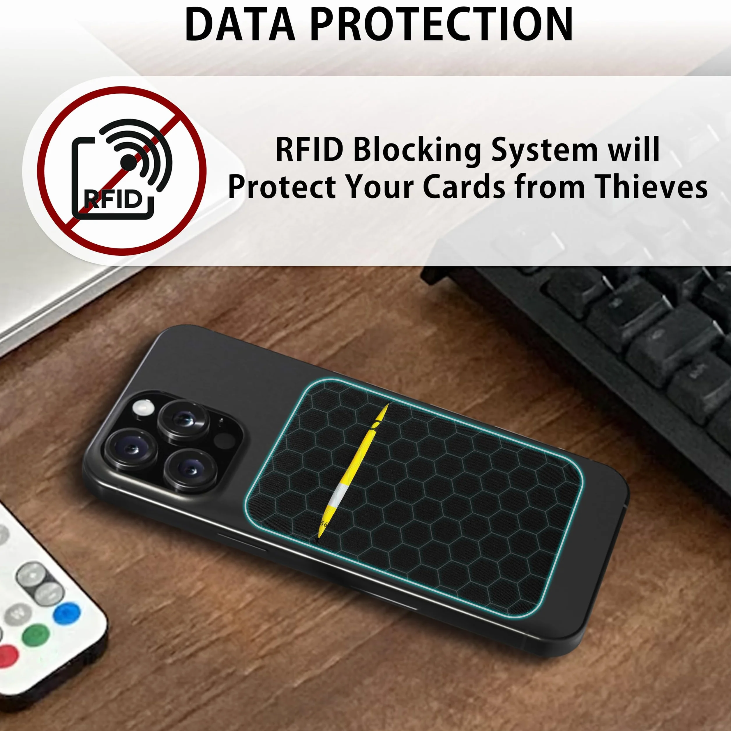 MyGadget 2X etui na karty - antysygnał RFID - Elastyczna samoprzylepna kieszeń z klapką na smartfon Uniwersalny portfel na dokumenty i etui czarne