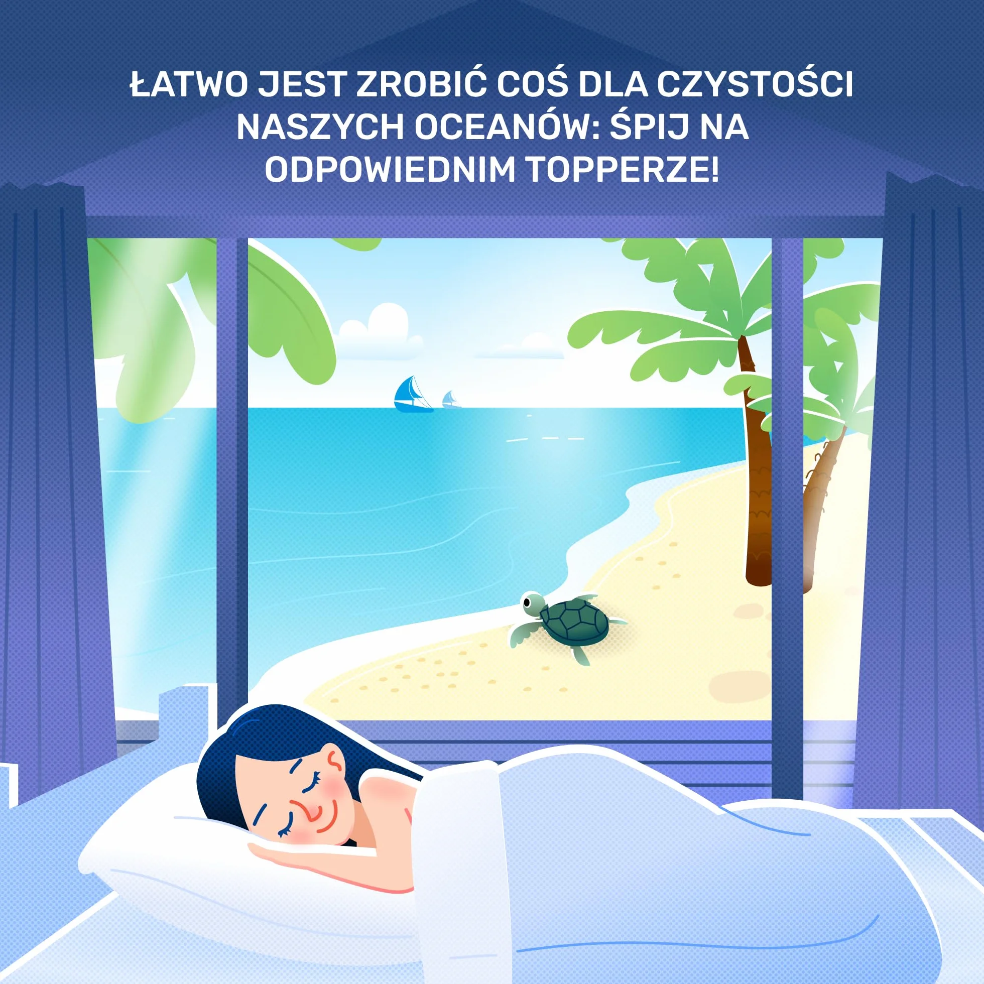 Materac nawierzchniowy wiskoelastyczny Dailydream „Model M” z efektem pianki zapamiętującej kształt, 140x190x5cm, Edition “Clean Ocean”