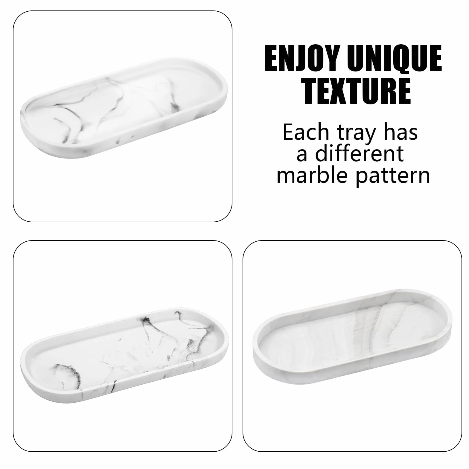 2 sztuki taca łazienkowa, dekoracyjna taca do łazienki, silikonowa taca łazienkowa (biały marmur, 25L*11W*2H cm)