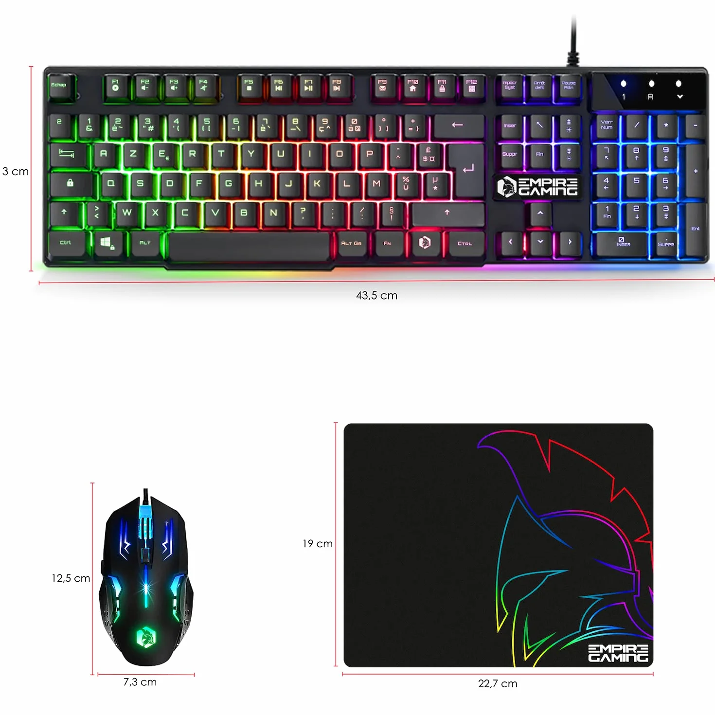 EMPIRE GAMING - Pack 3 en 1 MK800 - Clavier Gaming AZERTY (Layout Français) RGB 105 Touches 19 Touches Anti-Ghosting - Souris Gamer RGB 2400 DPI - Tapis de Souris - PC PS4 PS5 Xbox One/Series Mac