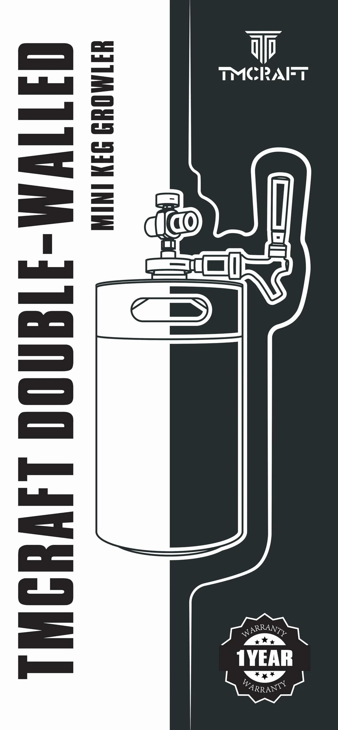 TMCRAFT Mini keg growler z podwójnymi ściankami, regulowany ciśnieniem, system dozowania piwa domowego ze zdejmowanym kranikiem i regulatorem, utrzymuje świeżość i węglowanie do piwa rzemieślniczego