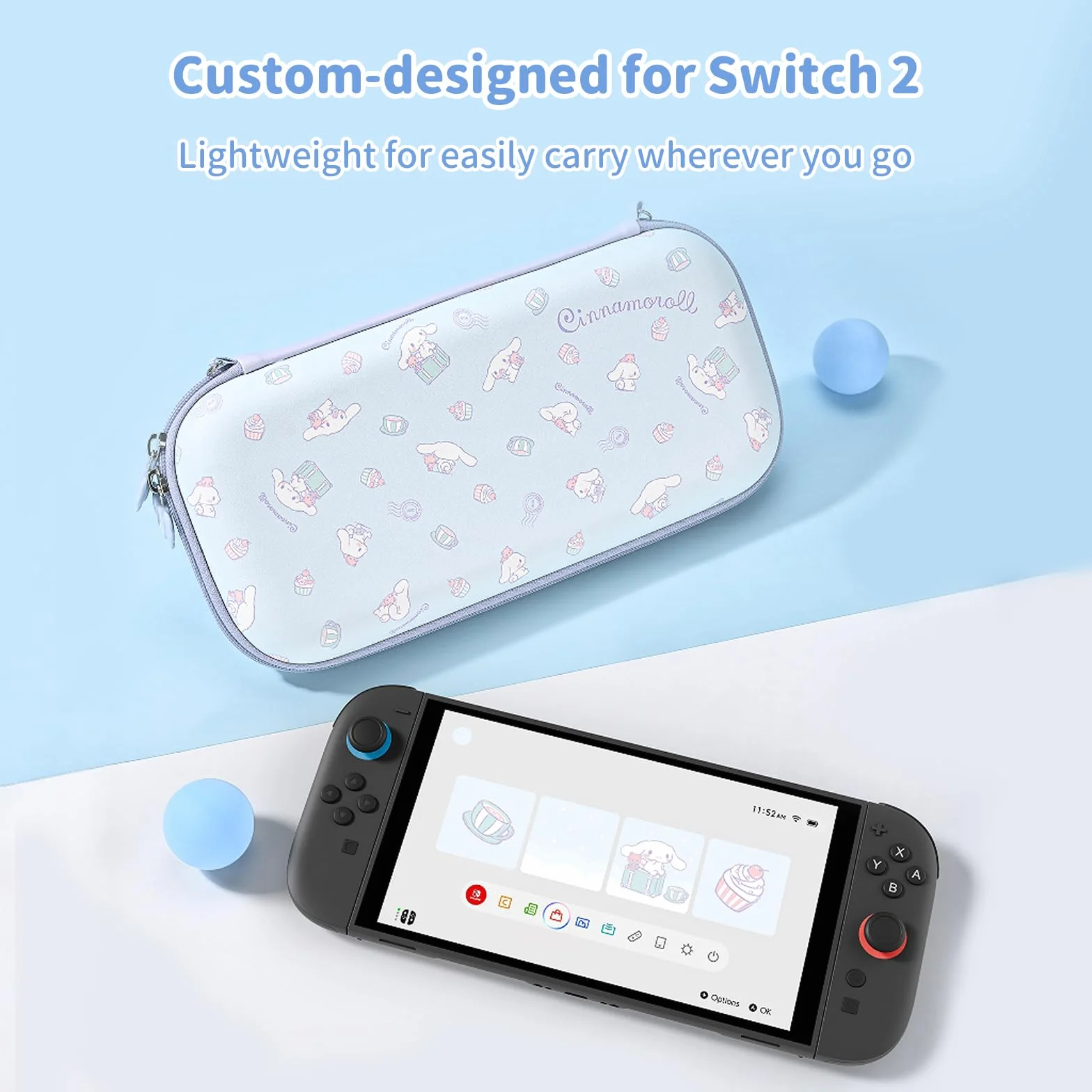 Kuitmor Futerał do przenoszenia kompatybilny z Switch 2 (2025) 19 cm, twarda obudowa smukła podróżna z 12 przegródkami na karty do gier na konsolę Switch 2 i akcesoria, Candy Party (niebieski)