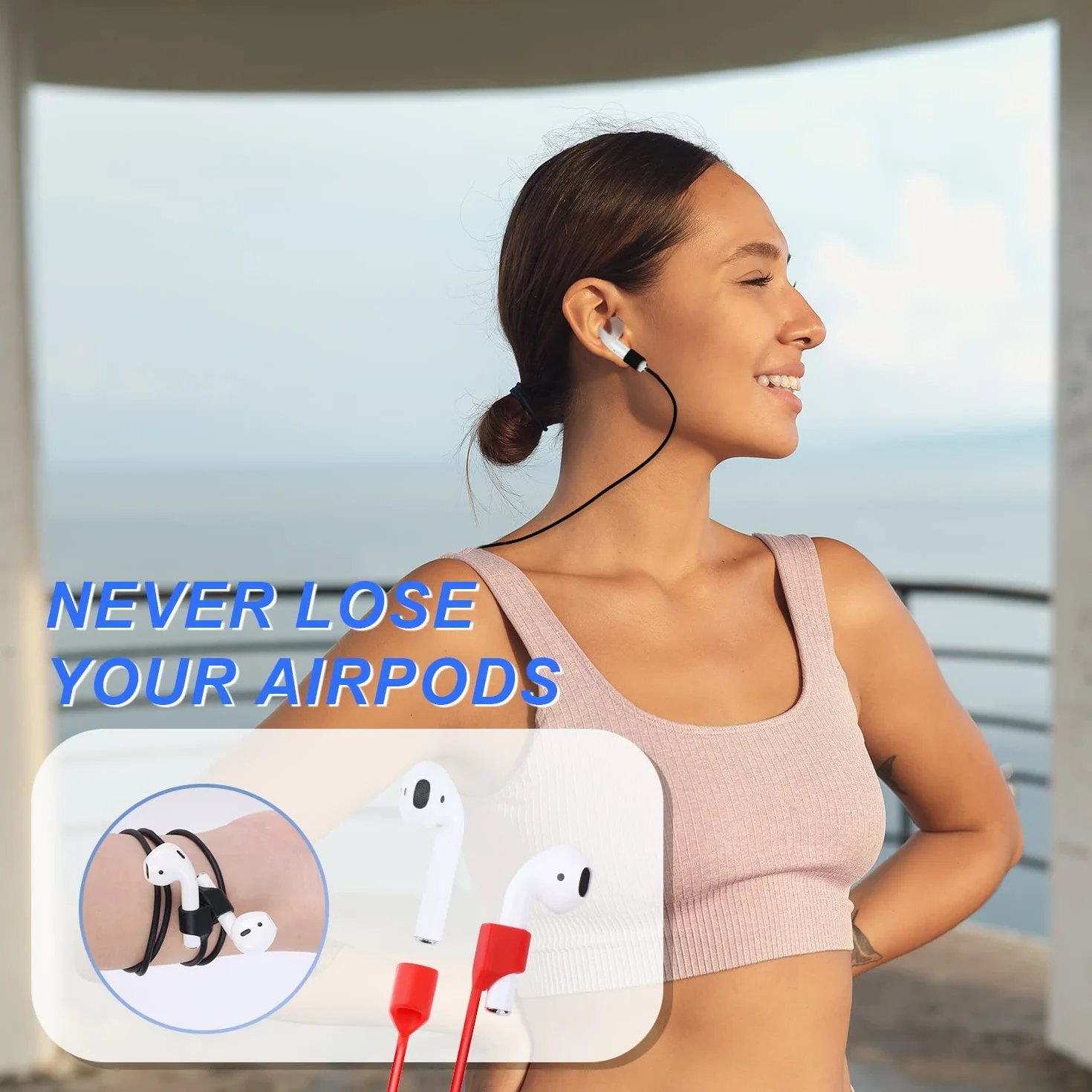 3szt Magnetyczne Wkladki Douszne Pasek Magnetyczny, Sportowe Pasek na Smycz Douszny Miekki Silikon Paski Zapobiegajace Zgubieniu Kompatybilne z AirPods Pro/3/2/1 (Czarny, Bialy, Rózowy)