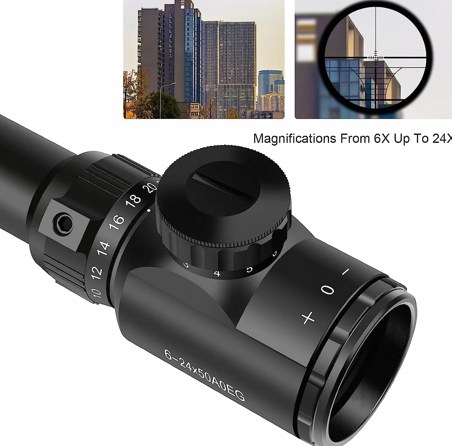 Feyachi RFS-21 Luneta celownicza, 6-24x50mm Podświetlana na czerwono i zielono luneta celownicza z celownikiem dalmierzowym Wodoodporna, przeciwmgielna luneta myśliwska