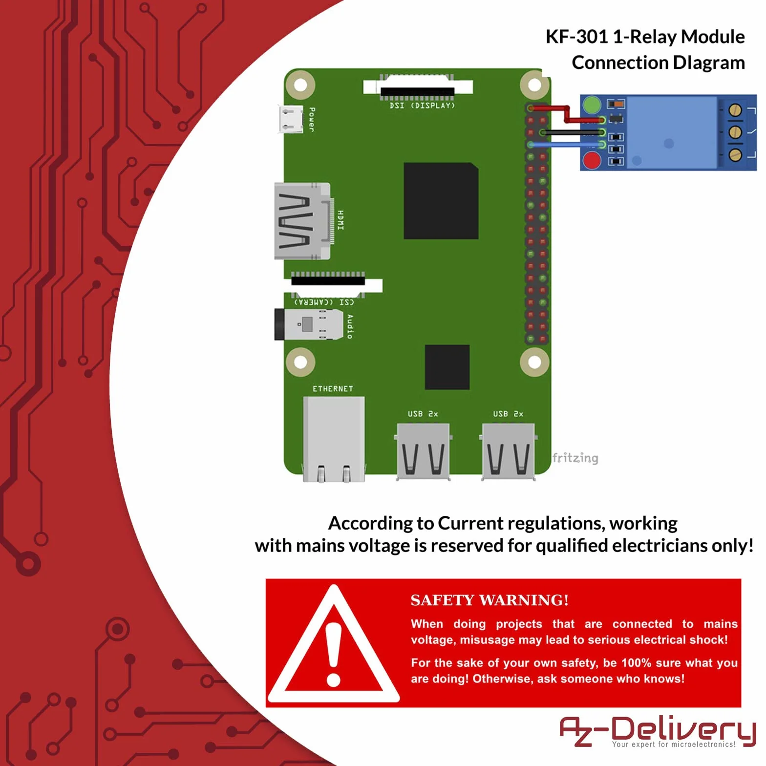 AZDelivery 1-przekaźnik 5V KF-301 moduł wyzwalacza niskopoziomowego kompatybilny z Arduino i Raspberry Pi wraz z e-bookiem!