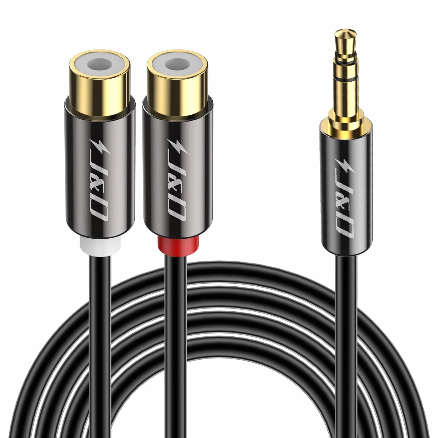 J&D Kabel 3,5 mm Do 2 RCA - Pozłacana Miedziana Powłoka, Wytrzymały Adapter Stereo Audio Przedłużający, 0.3 m