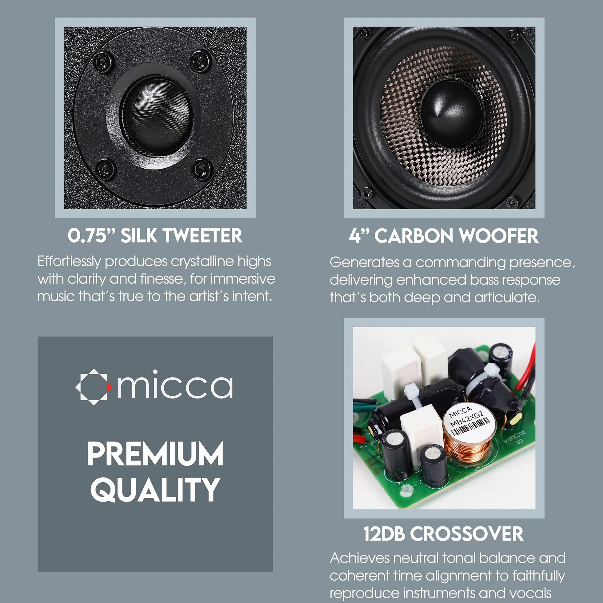 Micca MB42X G2 pasywne głośniki półkowe do kina domowego, stereo i pasywnego monitora bliskiego pola, 2-drożne (czarne, para)