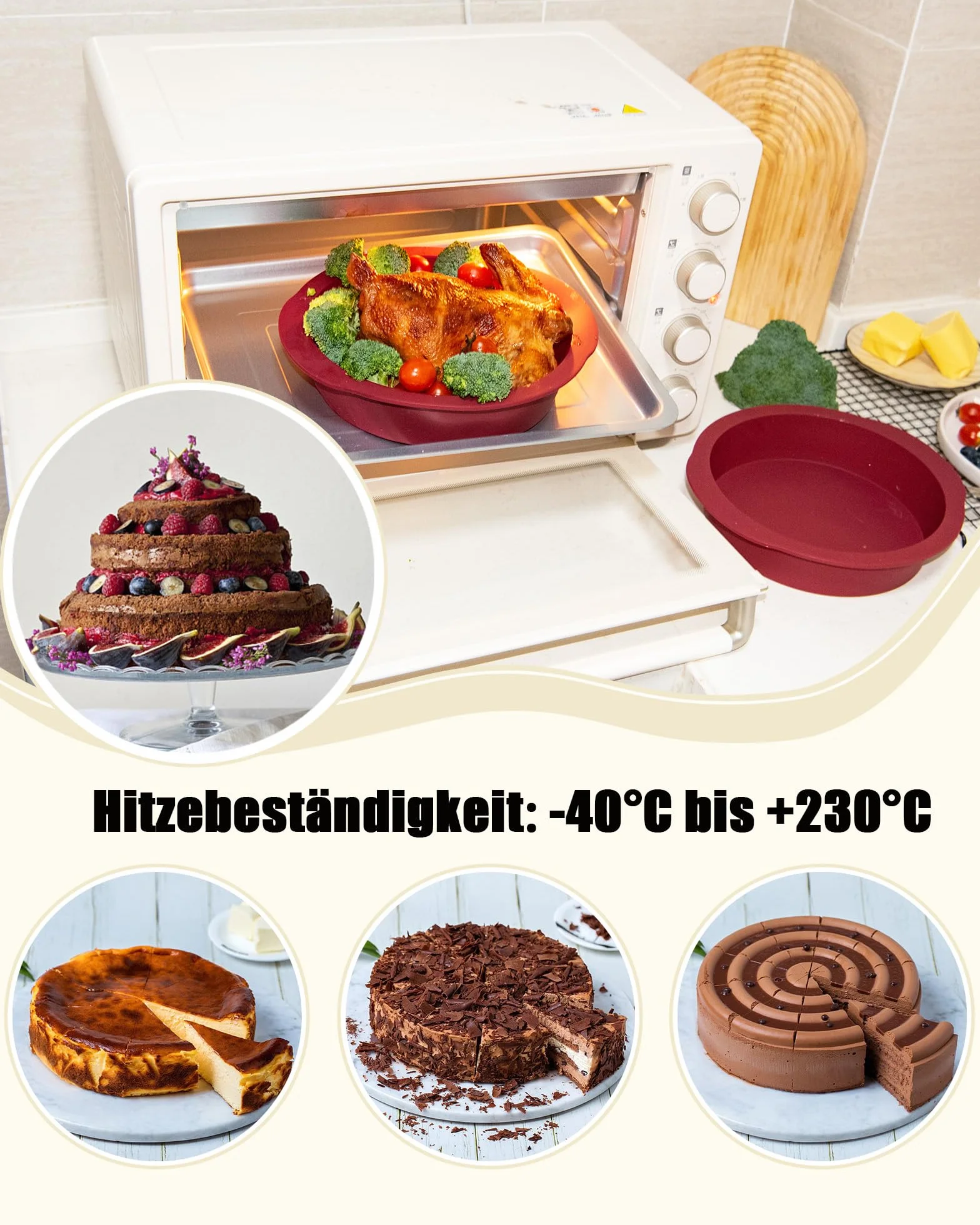 Zestaw 3-częściowy silikonowych form do pieczenia 10+15+20 cm nieprzywierający BPA