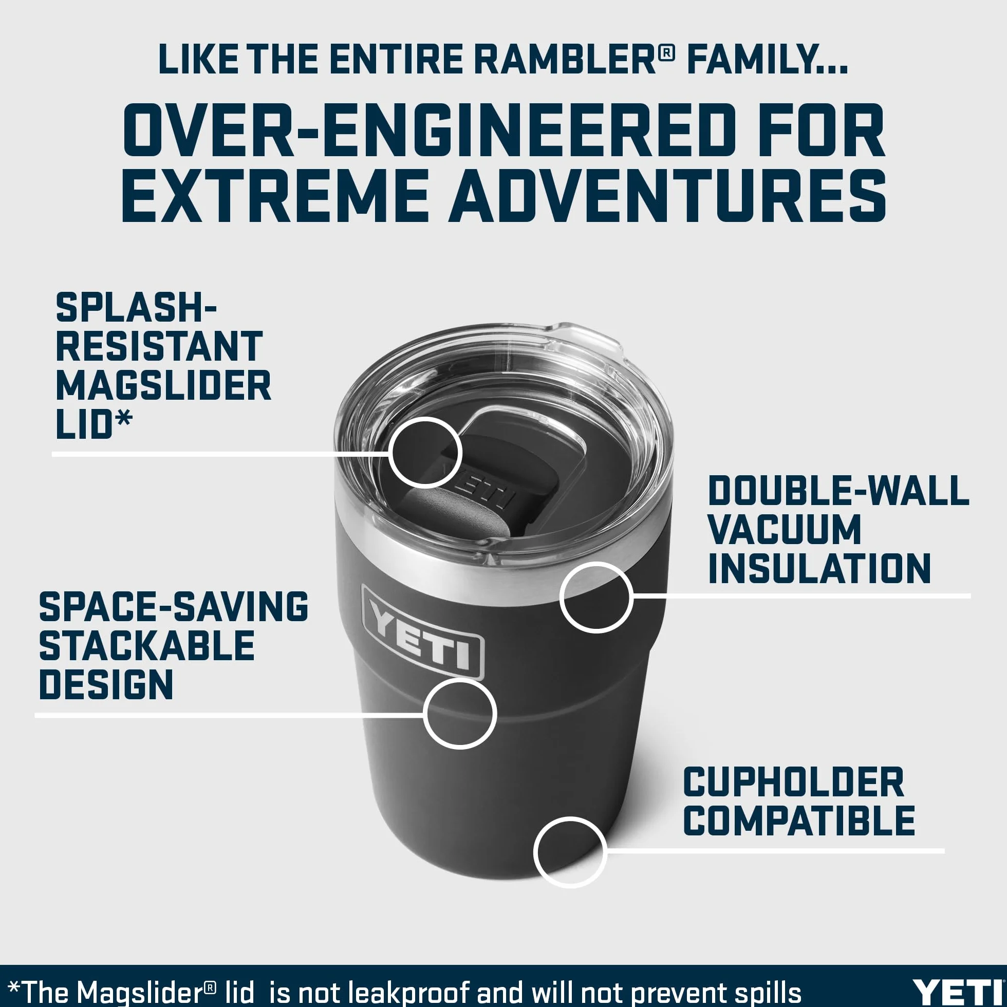 YETI Rambler 16 oz (473 ml) Stackable Cup with Removable Magslider Lid, Stainless Steel Vacuum Insulated Coffee Cup, Black