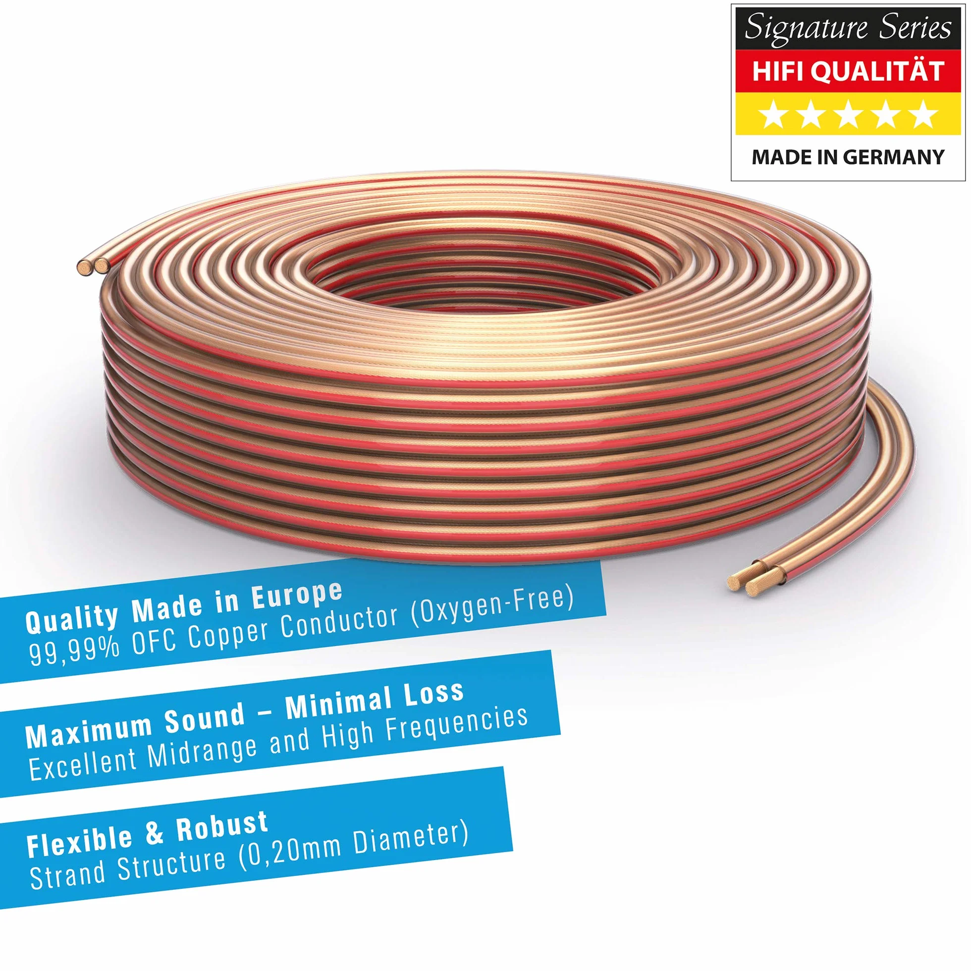 PureLink Kabel głośnikowy OFC 2 x 4,00 mm² 0,20 mm, 20,0 m, kabel z czystej miedzi do głośników hi-fi, subwoofer, kabel audio z oznaczeniem polaryzacji, przezroczysty