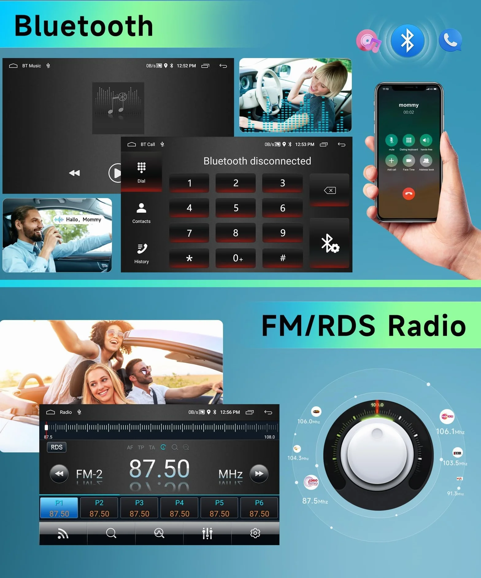 Radio samochodowe podofo 9" do Volvo XC90 2004-2013 Wireless Carplay z systemem Android, Android 13, radio 2 DIN, z Bluetooth, WiFi, GPS, HiFi, RDS/FM + kamera cofania AHD, DVR/Canbus