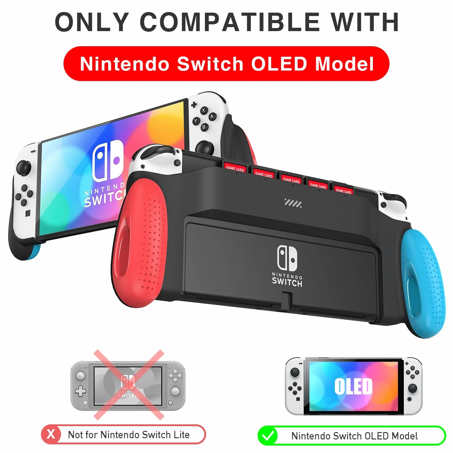 Etui z uchwytem kompatybilne z modelem Nintendo Switch OLED, unikalne, ulepszone, zaprojektowane z 5 przegródkami na gry, wygodne i ergonomiczne akcesoria do przełączników