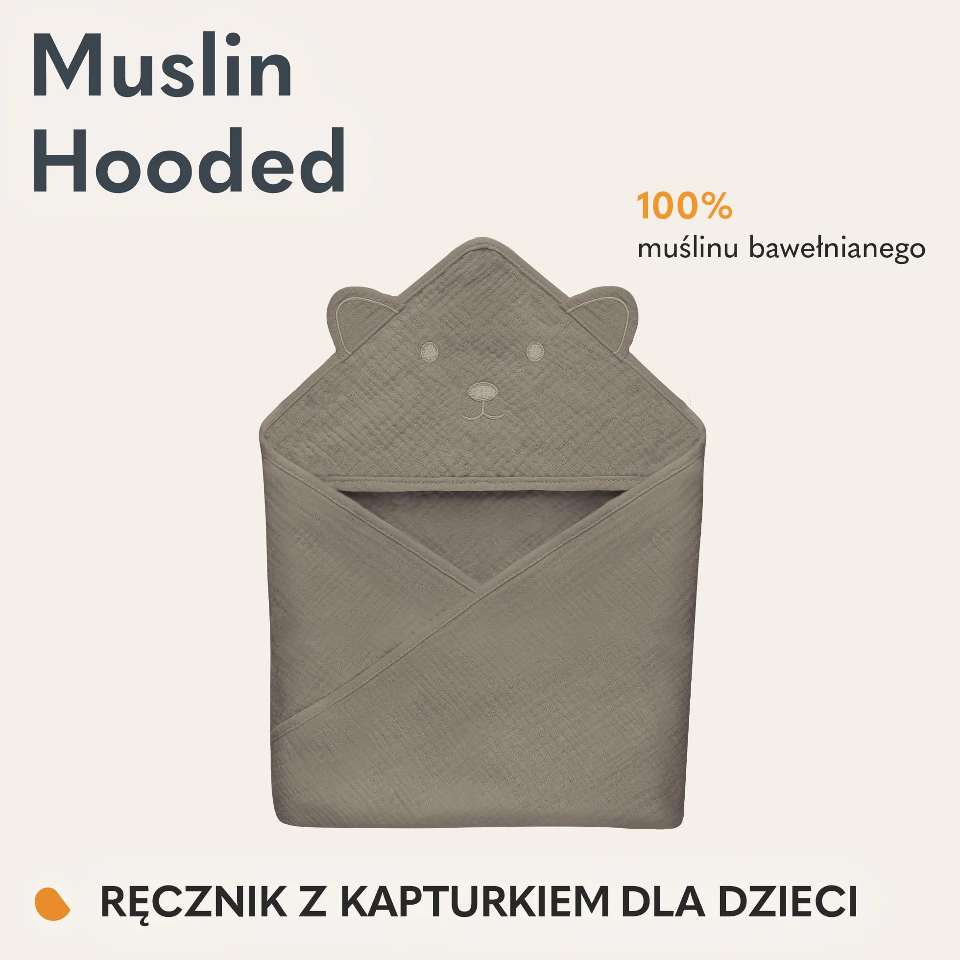 LIONELO MUSLIN HOODED TOWEL Ręcznik Muślinowy z Kapturem dla Niemowląt po Kąpieli 80x80 cm, Oddychający Miękki Ręcznik Kąpielowy Dziecięcy Naturalna Tkanina 6 Kolorów (Cappuccino)