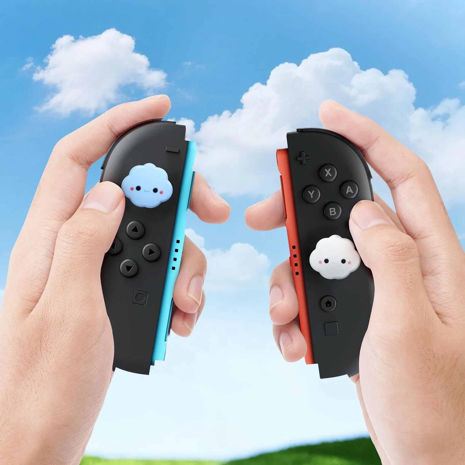 JEMDO Kształtki do joysticka Kompatybilne z Nintendo Switch 2 (2025) – zestaw 4 sztuk Cloud Thumb Grips z silikonu, antypoślizgowe kształtki na smycz do sterowania Joy-Con, kawaii design dla dzieci i