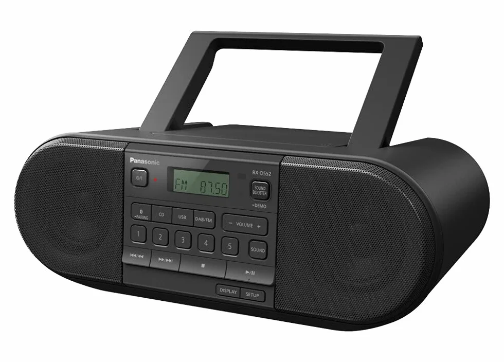 Panasonic RX-D552 przenośny odbiornik radiowy DAB+ o dużej mocy 20W (CD, Bluetooth®, USB, pełnozakresowe głośniki 8cm, Sound Booster, na baterie), czarny