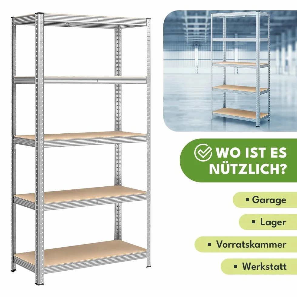 KRUMAD Regał Metalowy Magazynowy 180x90x40 cm, 2 sztuki, 5 Półek, Nośność 875 kg, Regulowane Półki, Stabilna Konstrukcja, Idealny do Garażu, Piwnicy, Warsztatu, Przechowywania Narzędzi i Materiałów