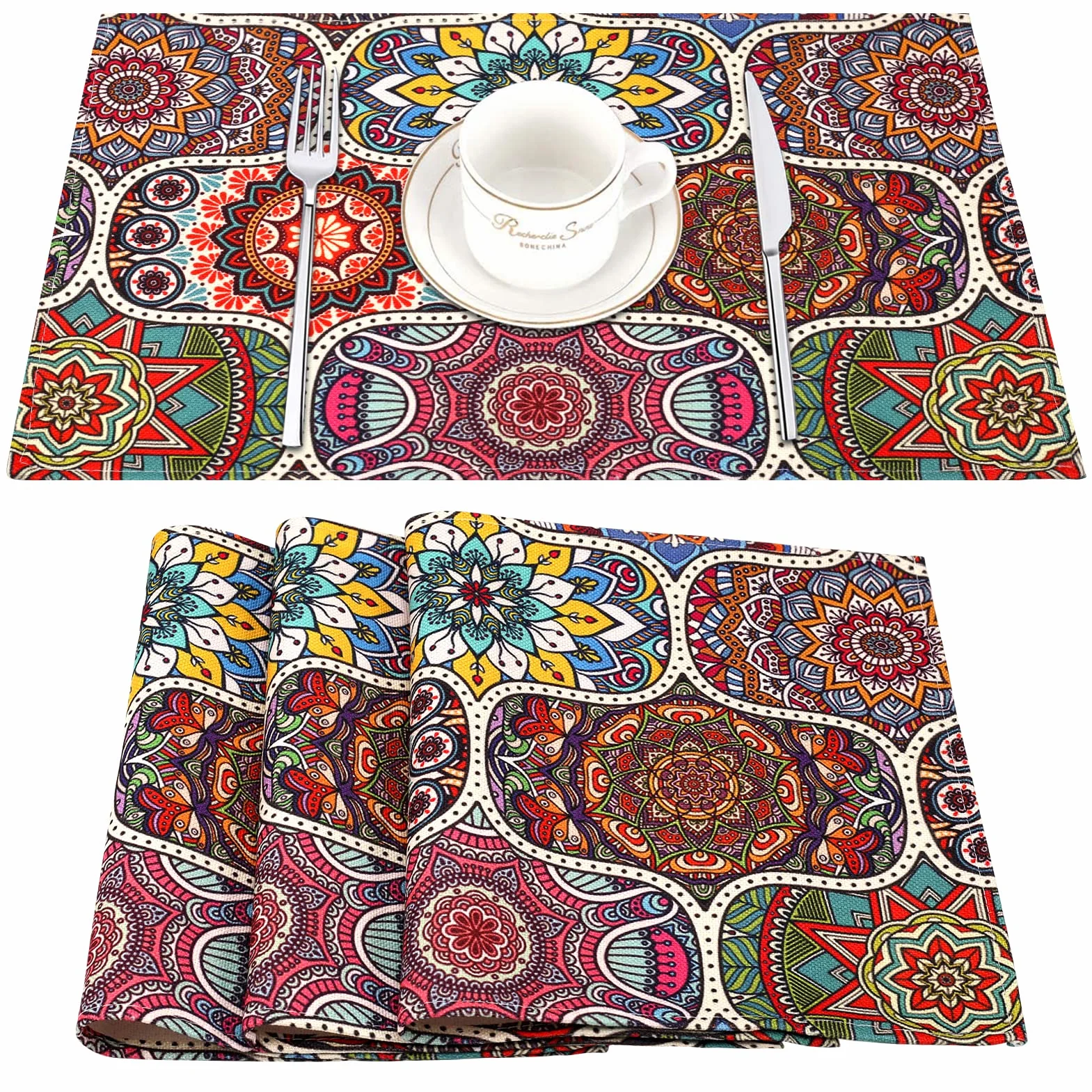 Bohemian Zestaw stołowy lniany 4 szt. 45x32 cm prostokątny zmywalny odporny na wysokie temperatury