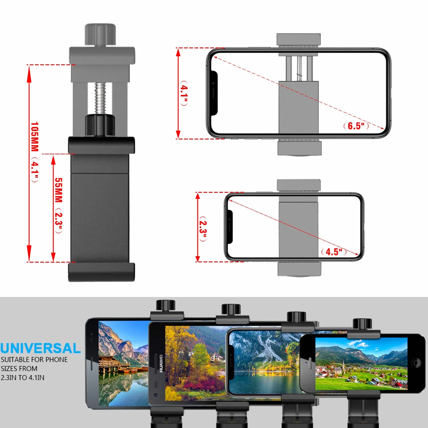 Lammcou Adapter do montażu na statywie dla smartfona, regulowany zacisk do telefonu na monopod kij do selfie 10.9-16.5 cm