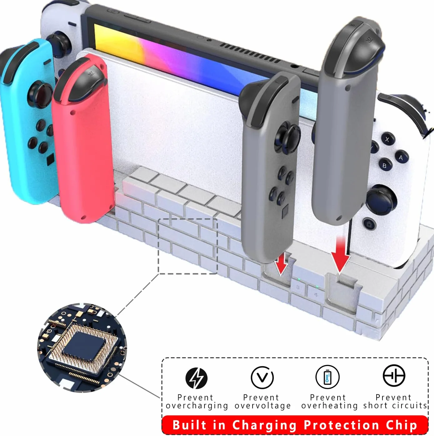 Stacja ładująca do przełączników OLED, ładowarka Joy-Con, 4 kontrolery jednocześnie, wskaźnik ładowania biały