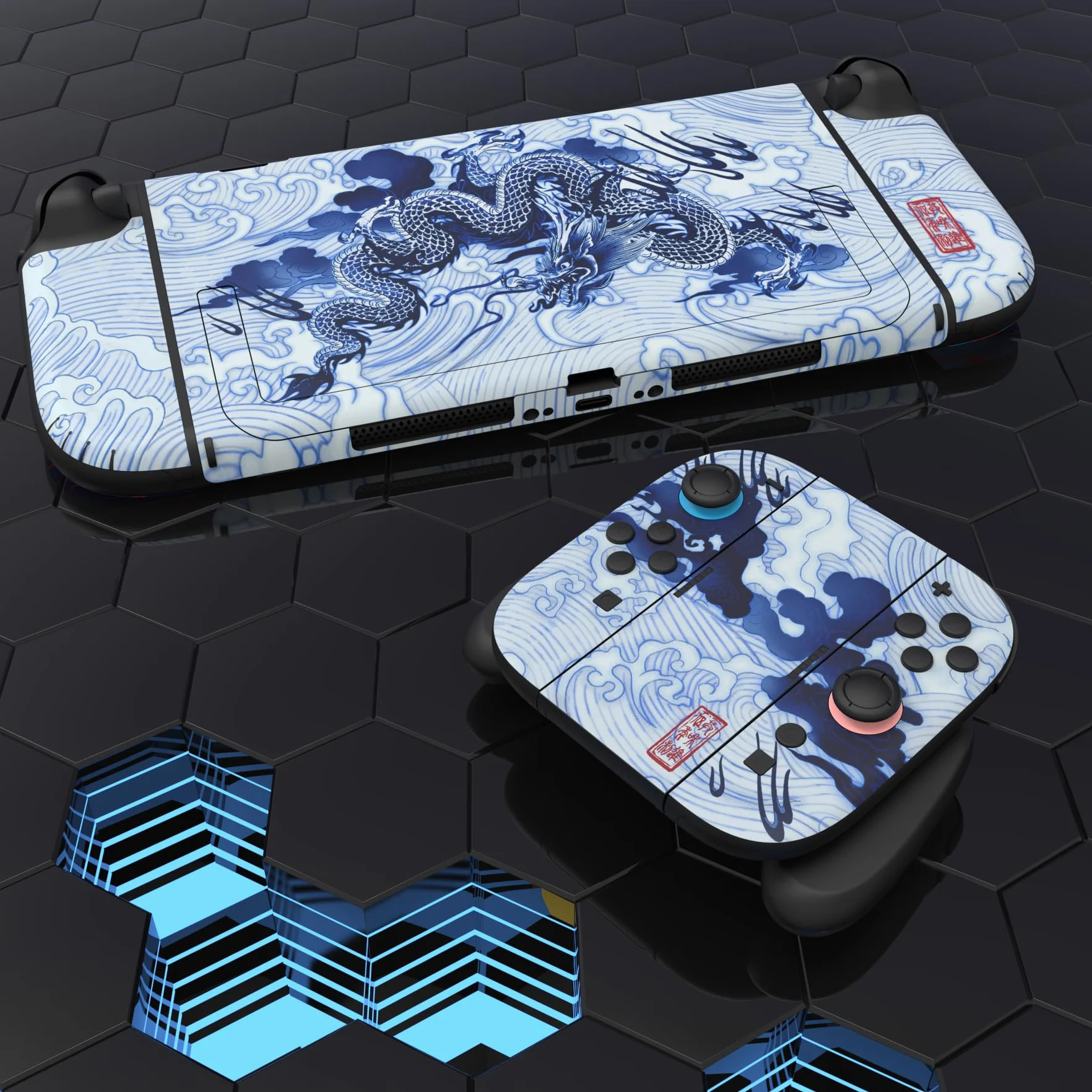 PlayVital Naklejka do Switch 2 Konsolę & Kontroler & Grip i Dock, Folia Ochronna do Switch 2–Porcelana w Stylu Qinghua