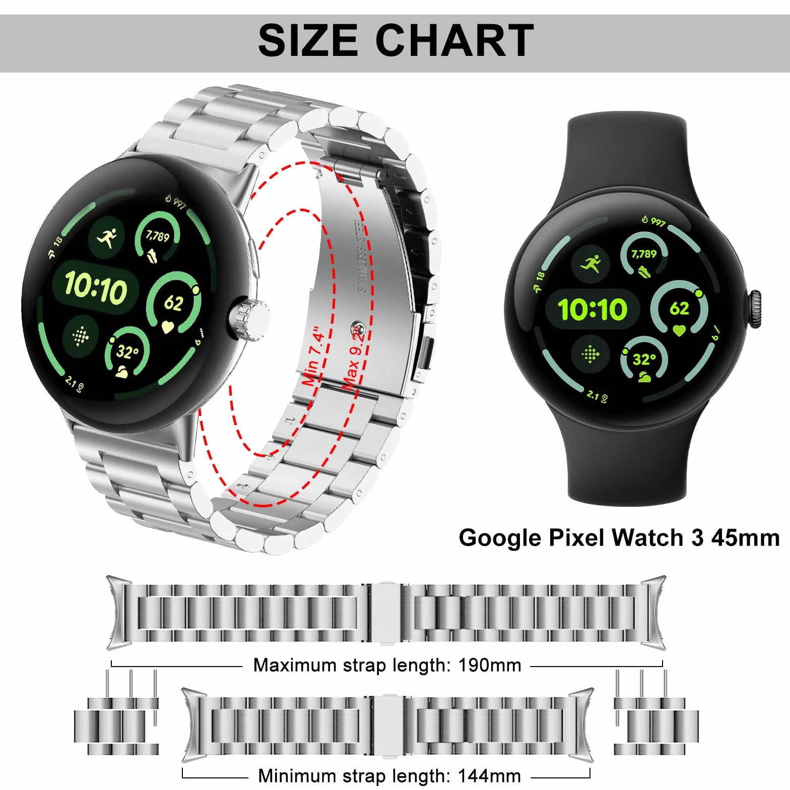 ZoRoll Bransoletka kompatybilna z Google Watch, stal nierdzewna, metalowa bransoletka zastępcza dla mężczyzn i kobiet