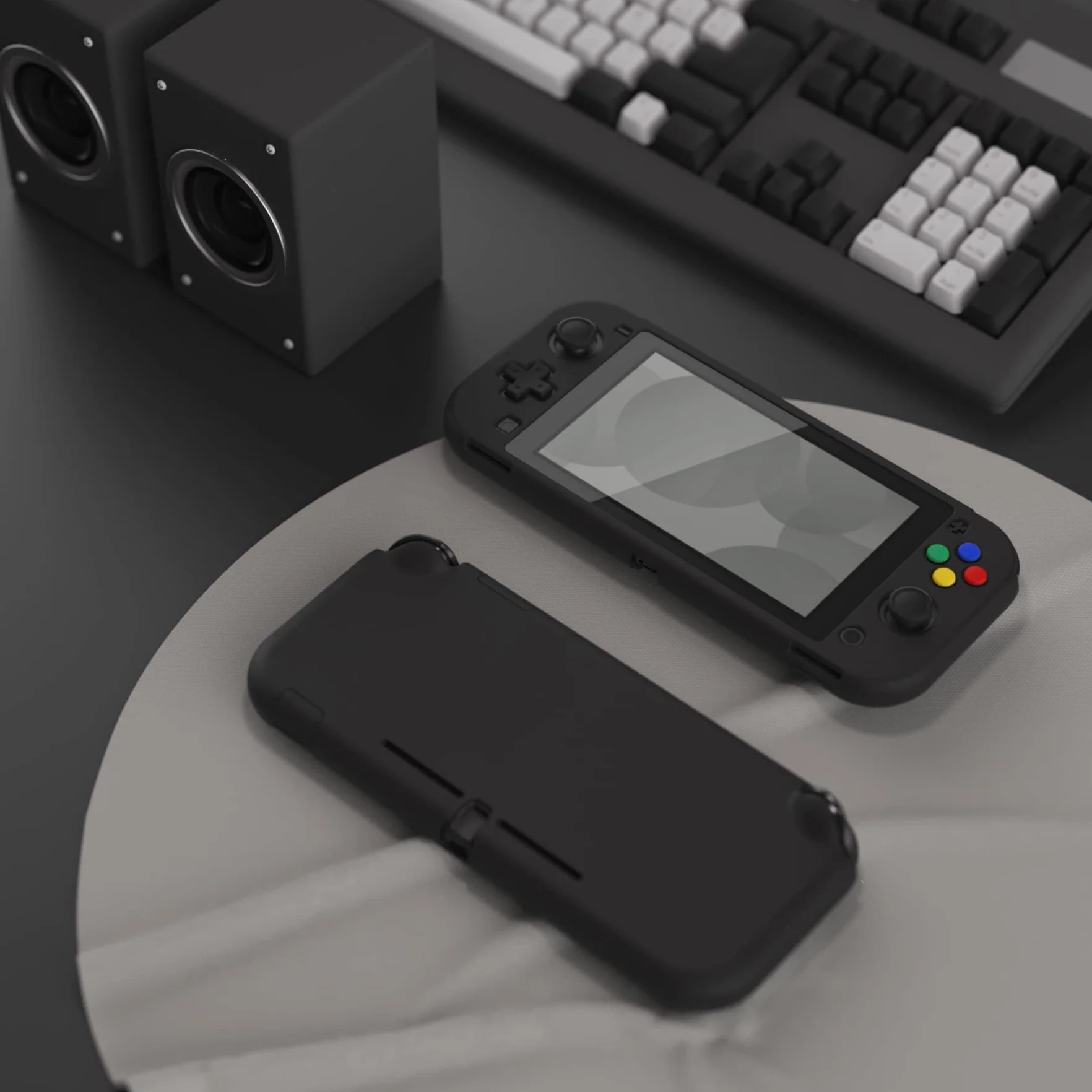 eXtremeRate PlayVital Etui Ochronny do Switch Lite,Obudowa Protective Cover do Switch Lite,Case Hard Shell z Ochraniacz Ekranu&Kciuka Caps&Caps Przycisków Stickers-Czarny