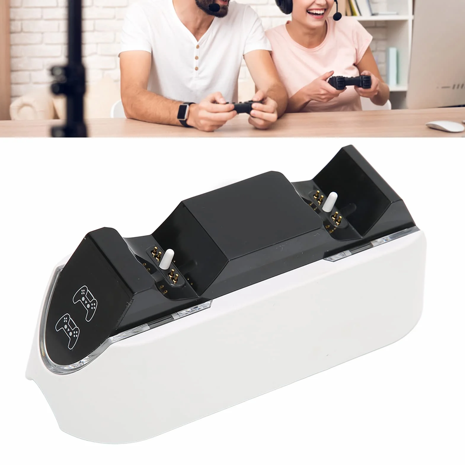 Stacja Szybkiego ładowania dla PS5, Stacja ładująca Kontrolera Dual Sense z Podkładką Antypoślizgową, Szybkie ładowanie 2 Godziny, Automatyczny Wskaźnik LED, Akcesoria do ładowarki Kontrolera PS5