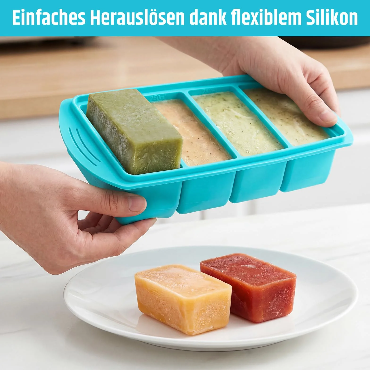 Silikonowe foremki do mrożenia z pokrywką zestaw 2 i 4 komory 125–500 ml bez BPA szczelne