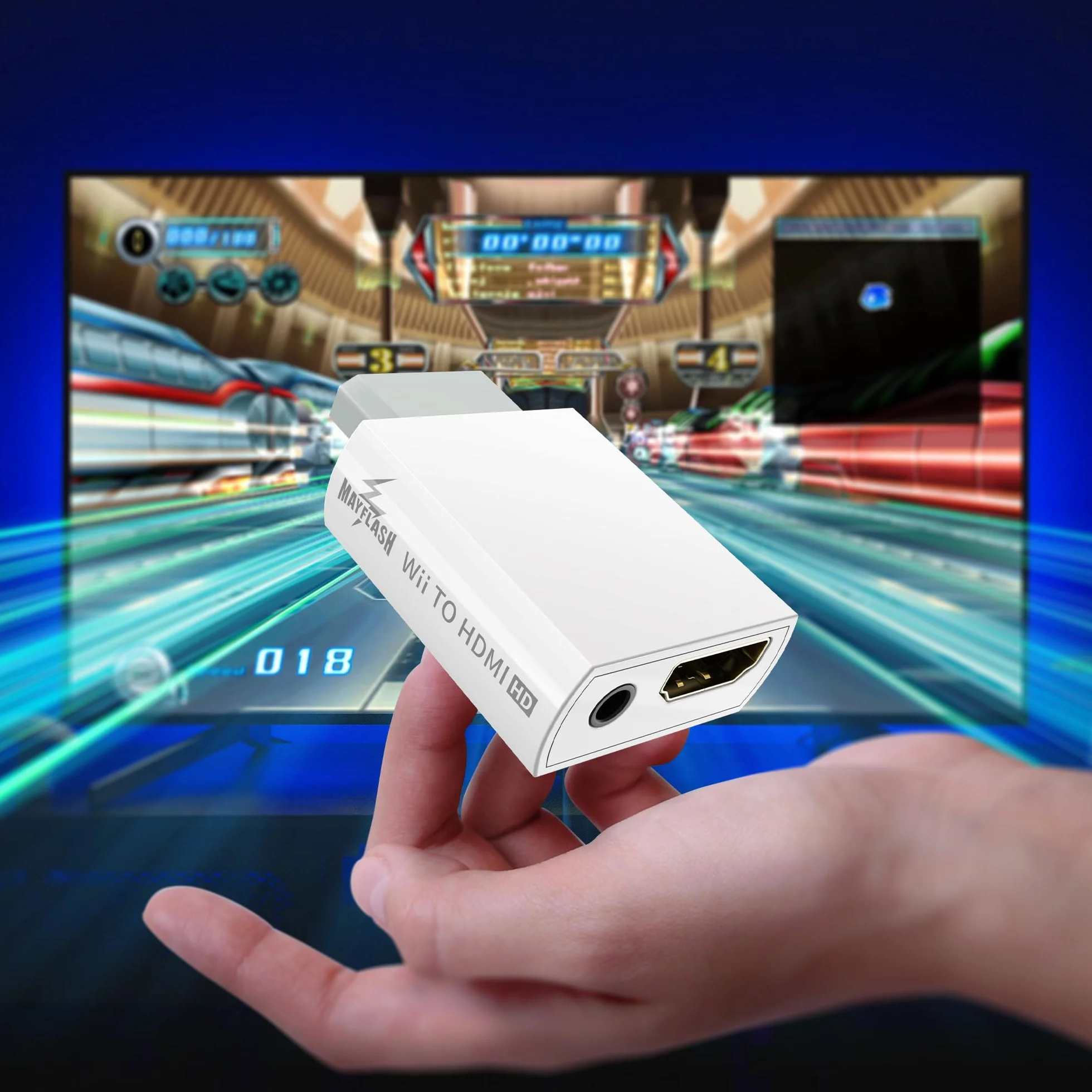MAYFLASH Konwerter na HDMI 1080P do Full HD, adapter z gniazdem audio 3,5 mm, kompatybilny z Wii i Wii U, HDTV