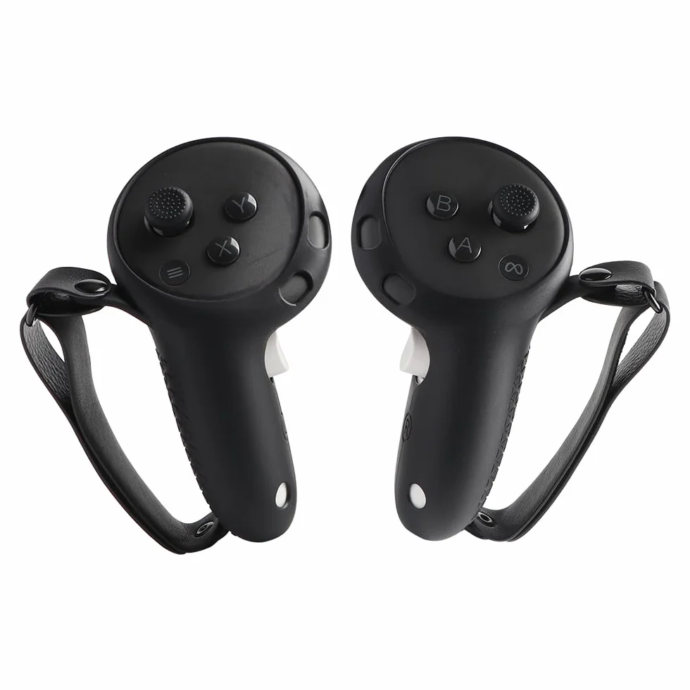 VR Touch Controller Grips Cover do Meta Quest 3s/Quest 3, akcesoria do zestawu słuchawkowego Virtual Reality, silikonowe etui ochronne z regulowanym paskiem na rękę (czarny)