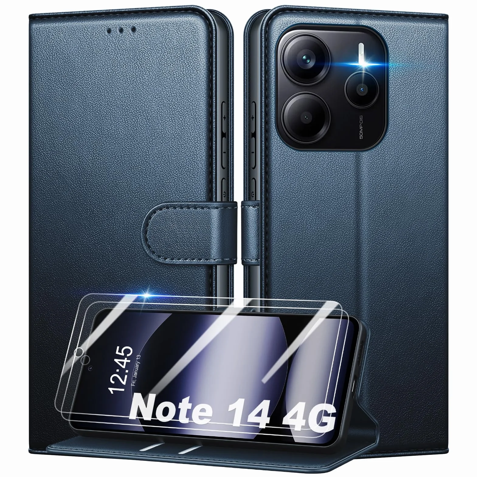 Etui do Xiaomi Redmi Note 14 4G (nie dla 5G) + osłona ekranu ze szkła hartowanego * 2, [blokada RFID] Wysokiej jakości etui z klapką ze skóry PU portfel etui na telefon [przegródki na karty]