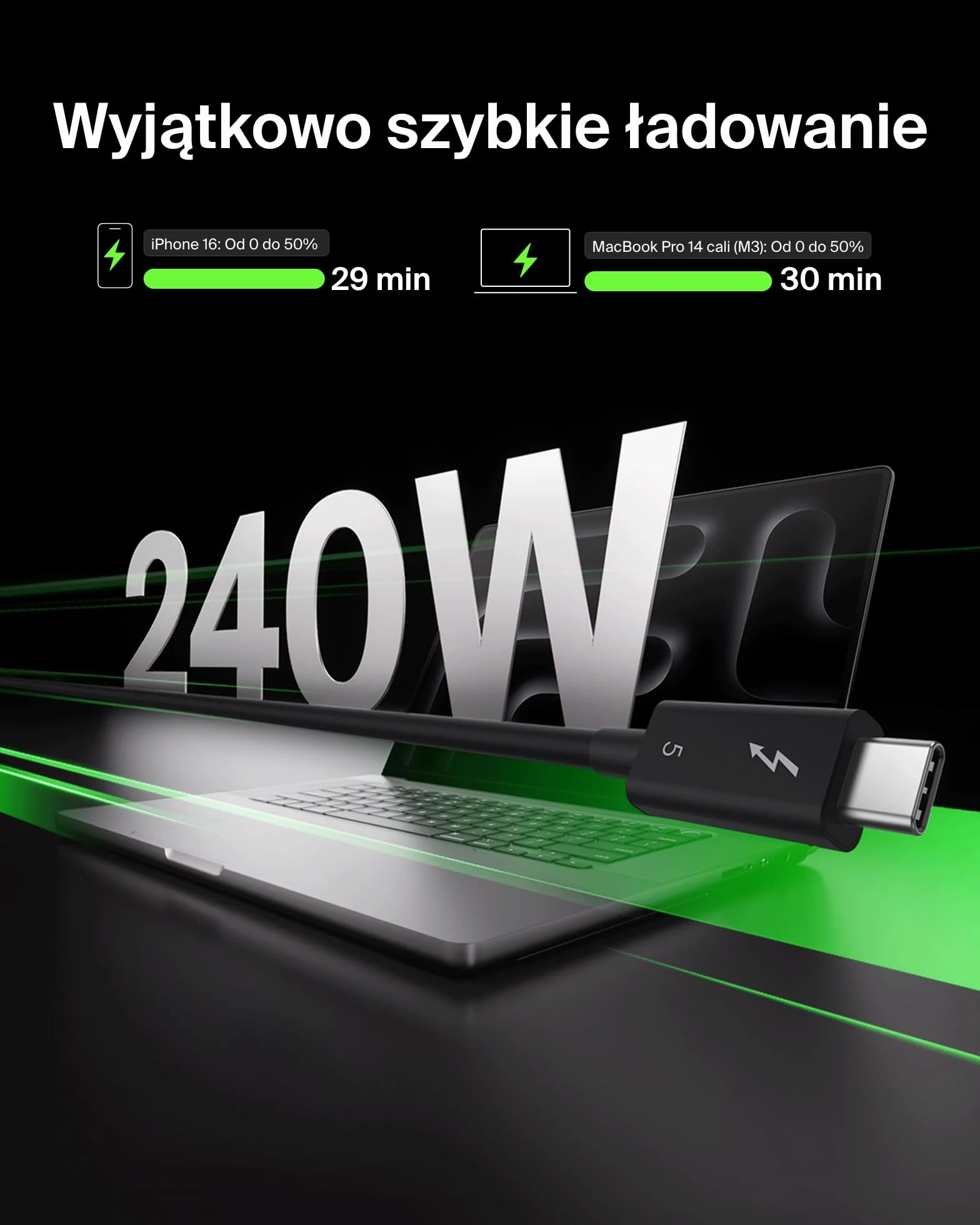 Belkin Kabel USB-C Thunderbolt 5 240 W PD, Bandwidth Boost do 120 Gb/s, 3 razy szybsza transmisja danych, rozdzielczość 4K UHD, 1 m – kabel USB-C do szybkiego ładowania z certyfikatem Intel – czarny