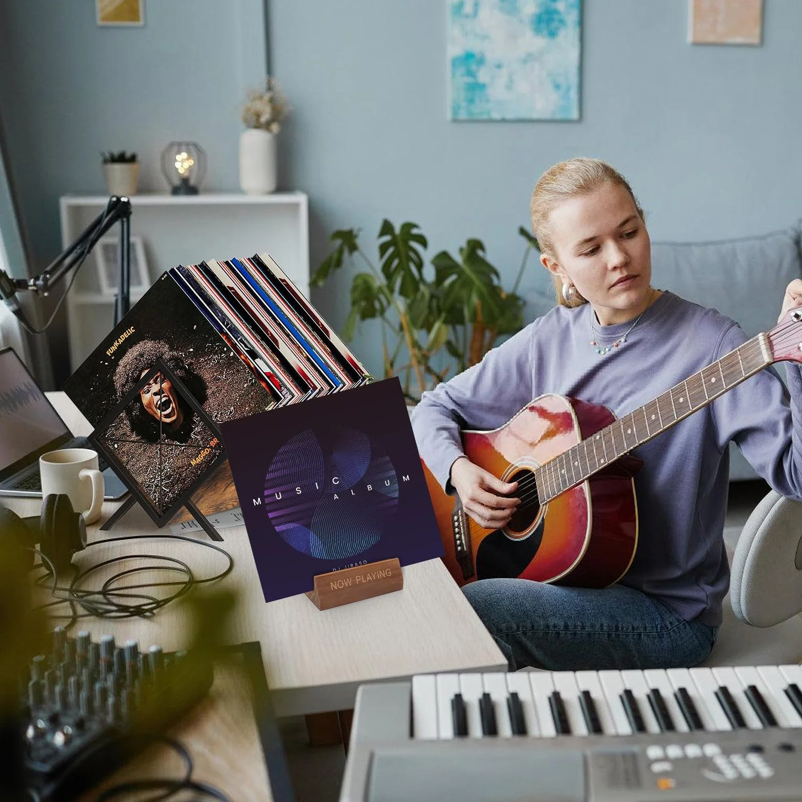 Stojak winylowy z litego drewna na 80-100 płyt LP duża pojemność