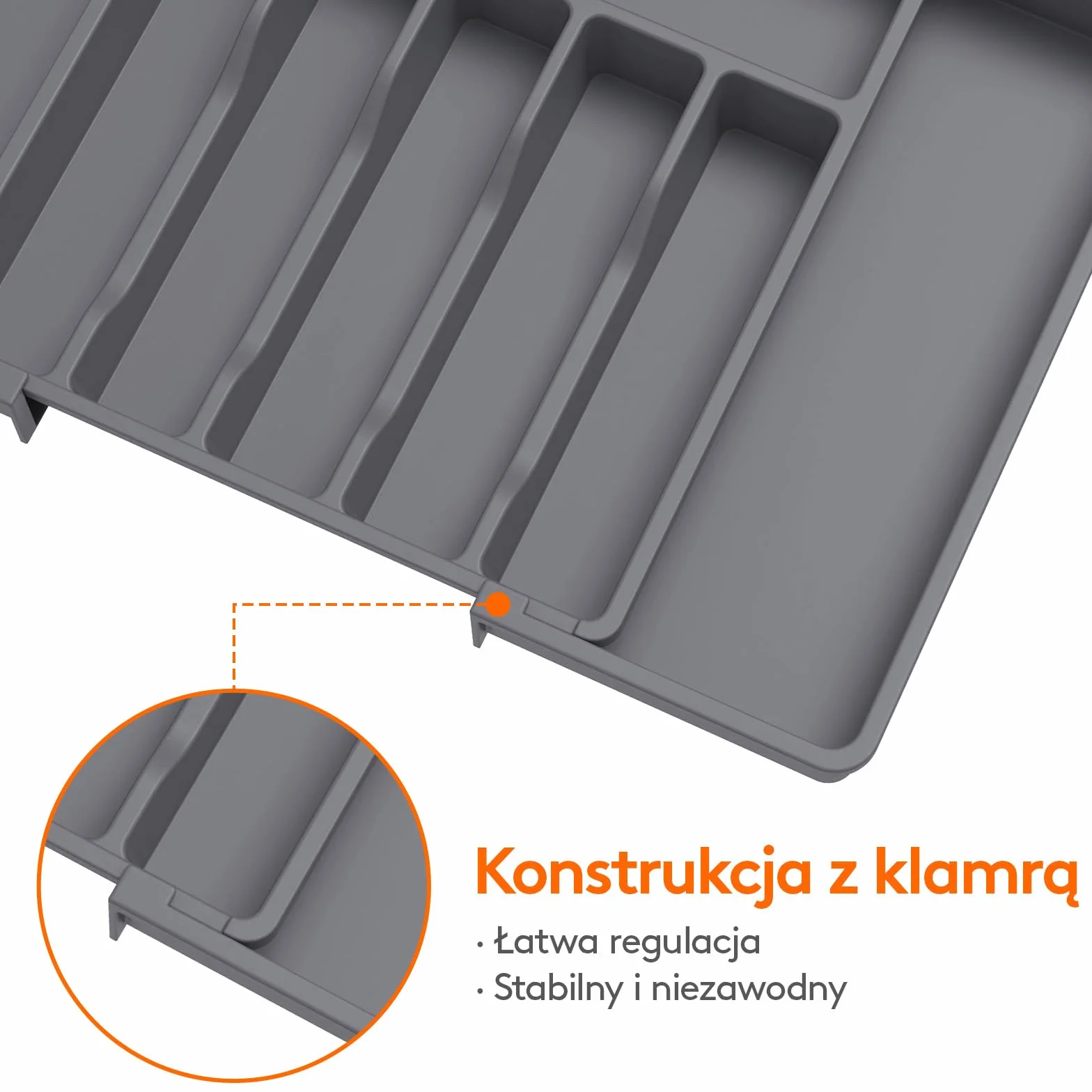 Lifewit Silverware Organizer, Rozszerzalna Taca na Przybory do Szuflady, Regulowany Uchwyt na Sztućce, Kompaktowa Plastikowa Szuflada do Przechowywania Łyżek, Widelce, Noże, Duża, Ciemnoszary