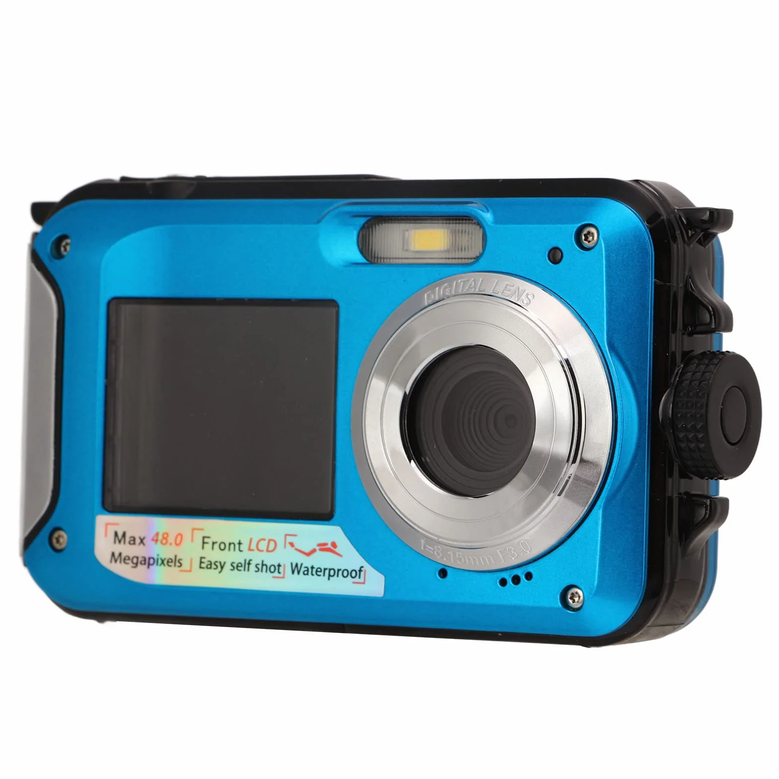 Aparat Podwodny, Wodoodporny Aparat Cyfrowy 2,7 ​​K 48 MP, 10 Stóp, 16-krotny Zoom Cyfrowy, Podwójny Ekran Selfie Podwodny Aparat do Snorkelingu (BLUE)