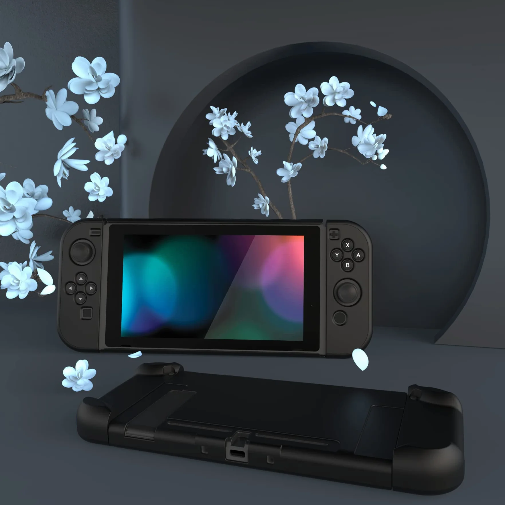 eXtremeRate PlayVital Etui Ochronny na Konsolę do Switch,NS Switch Joycon Odpinany Twardy Futerał Ochronny do Switch,Możliwość Dokowania Obudowa do Switch-Czarny