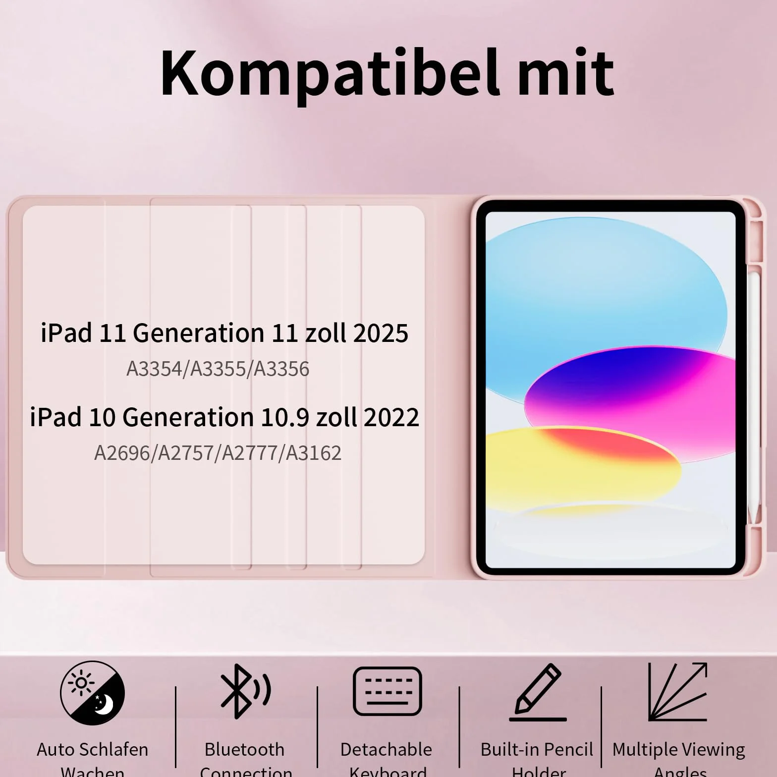 Etui z klawiaturą do iPada A16 11 generacji 2025/10 generacji 2022 (11/10,9 cala), miękka tylna obudowa z TPU z uchwytem na długopis, magnetyczne zdejmowane etui na klawiaturę do iPada 11/10
