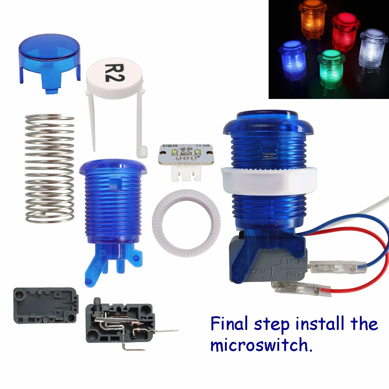 SJ@JX Gra zręcznościowa LED, kontroler, lampa, koder USB, 2 gracze, gamepad, mikroprzełącznik, przycisk światła, 8-drożny joystick LED, do Nintendo Switch PC PS3, Retrop, Raspberry Pi MAME