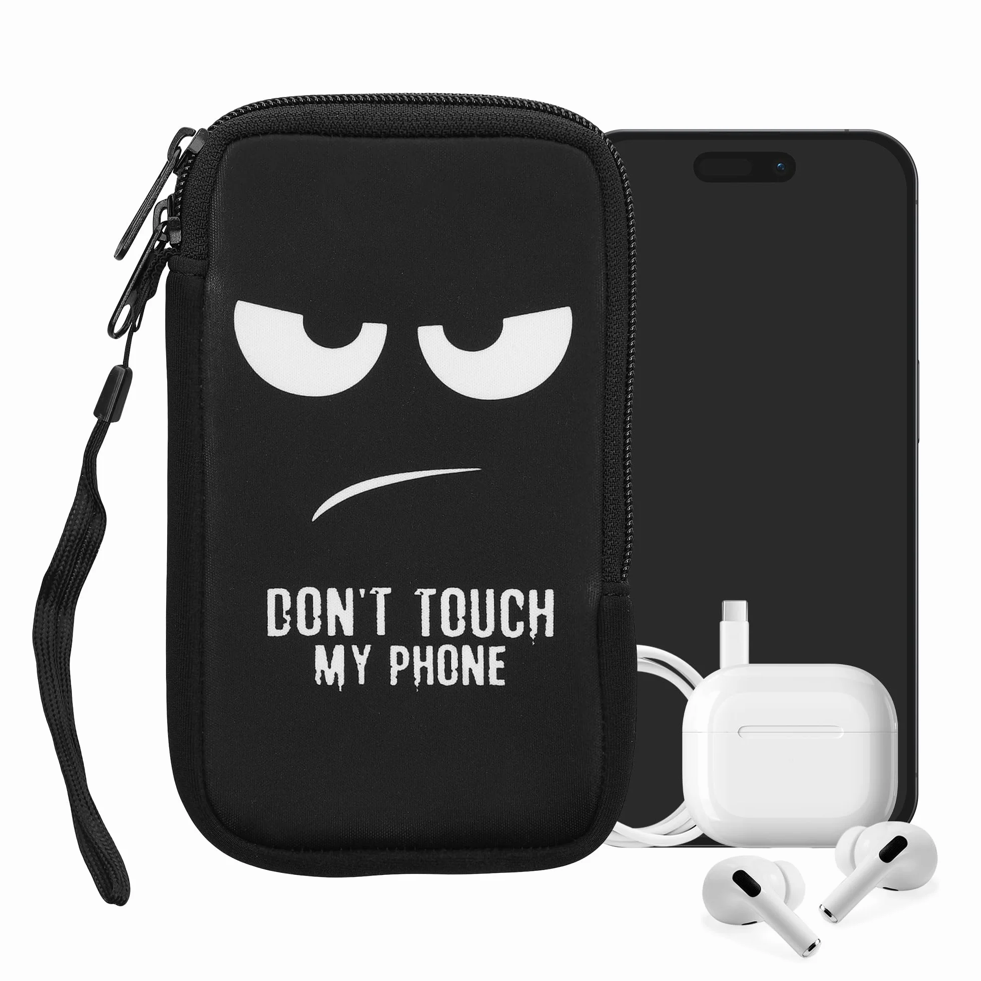 kwmobile Neoprenowy rękaw na smartfon rozmiar L - 16.5 cm - etui amortyzujące wstrząsy - ochronna torba na telefon - Don't Touch My Phone White/Black