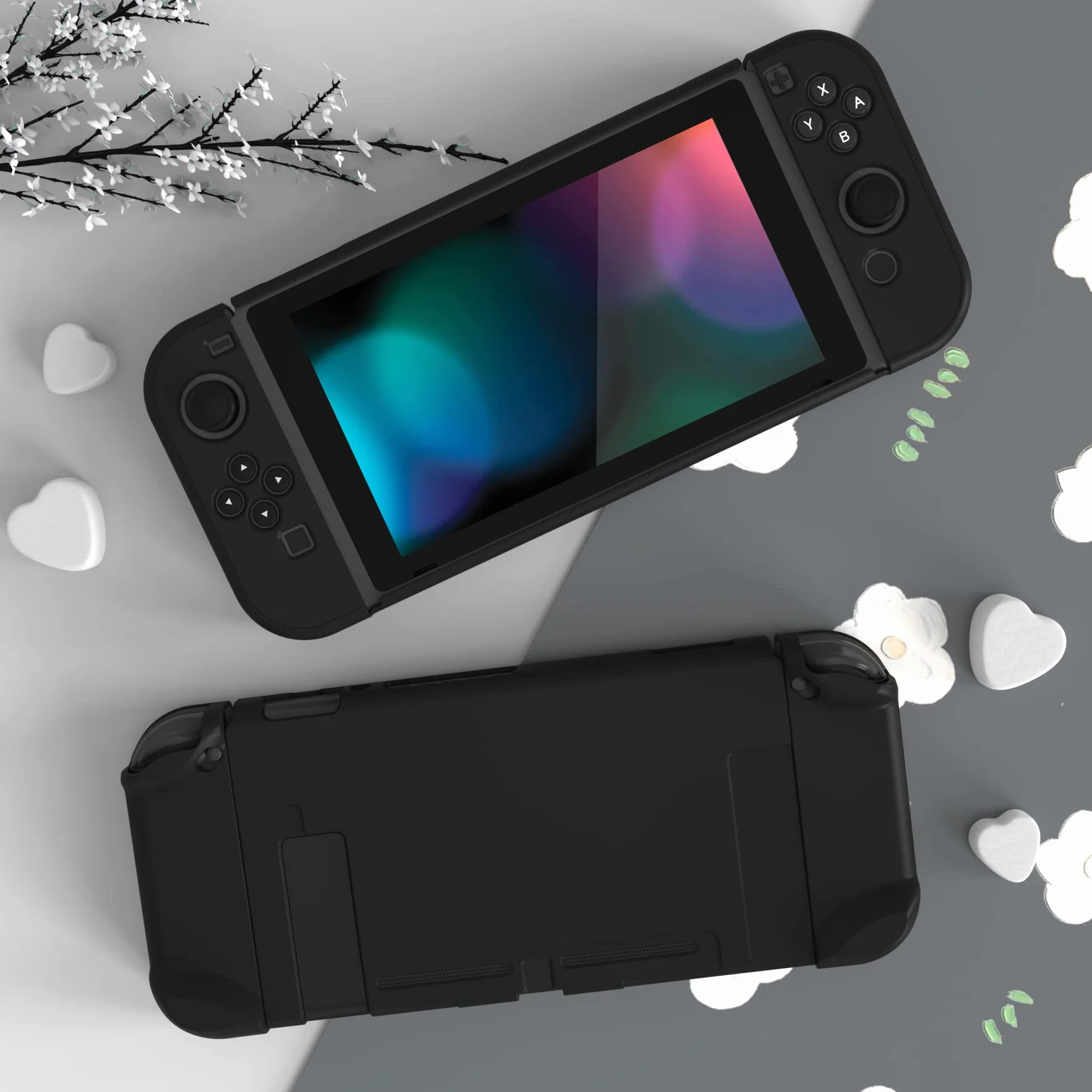 eXtremeRate PlayVital Etui Ochronny na Konsolę do Switch,NS Switch Joycon Odpinany Twardy Futerał Ochronny do Switch,Możliwość Dokowania Obudowa do Switch-Czarny