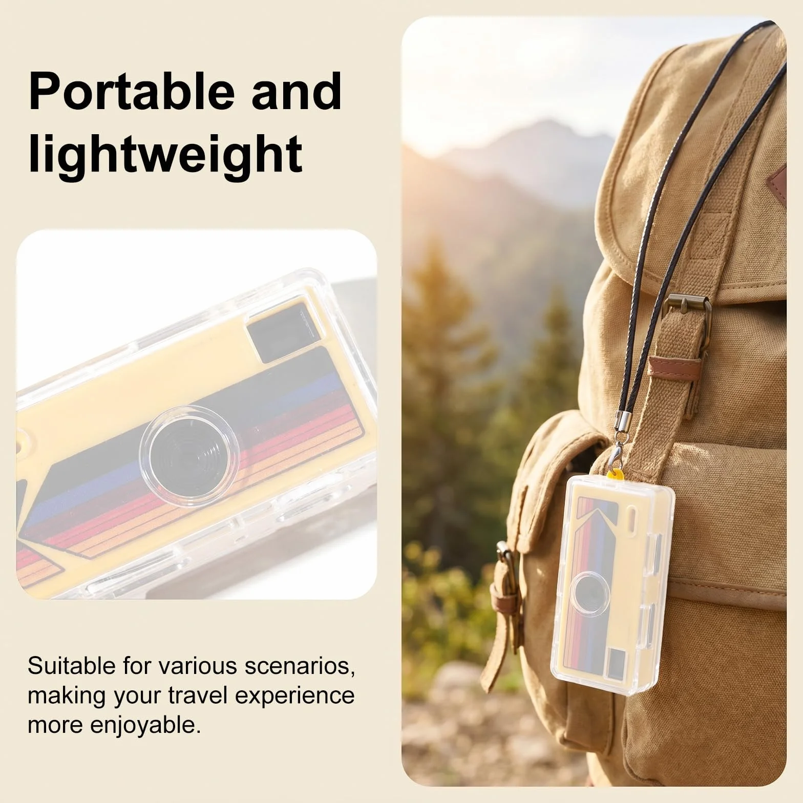 Etui Ochronne dla Kodak Charmera Brelok Aparat Cyfrowy Blind Box, Otwór Gniazdo Karty Micro SD Łatwy Dostęp Odporny Zarysowania Przezroczysty Osłona PC z Osłoną Ekranu & Smyczą do Podróży