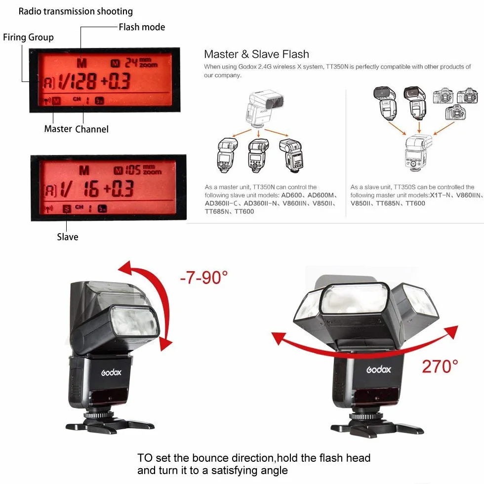 Godox TT350N Speedlite TTL GN36 2.4G HSS 1/8000 s lampa błyskowa do aparatu Nikon bez lustra DDSLR D810 D800 D750 D700 D610 D7100 D5200 D90 i bez lustrzanego aparatu cyfrowego