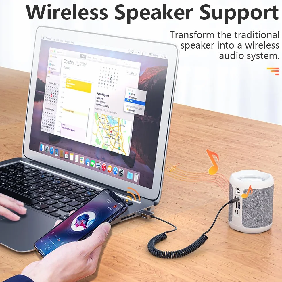 AXFEE Nadajnik-Odbiornik Bluetooth, Przenośny Adapter Bluetooth 5.0, Do Użytku z Gniazdem Audio 3,5 mm, Mini Bezprzewodowy Bluetooth Samochodowy/Samolotowy do Samolotów, TV, Głośników, Podróży
